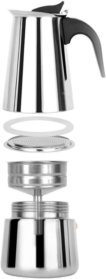 Stainless Steel Italian Moka Pot - 6 Cup (300ml) Espresso Coffee Maker for Induction, Gas & Ceramic Stoves - Perfect for Home, Office & Camping Use - Durable & Easy to Clean Moka Coffee Machine
