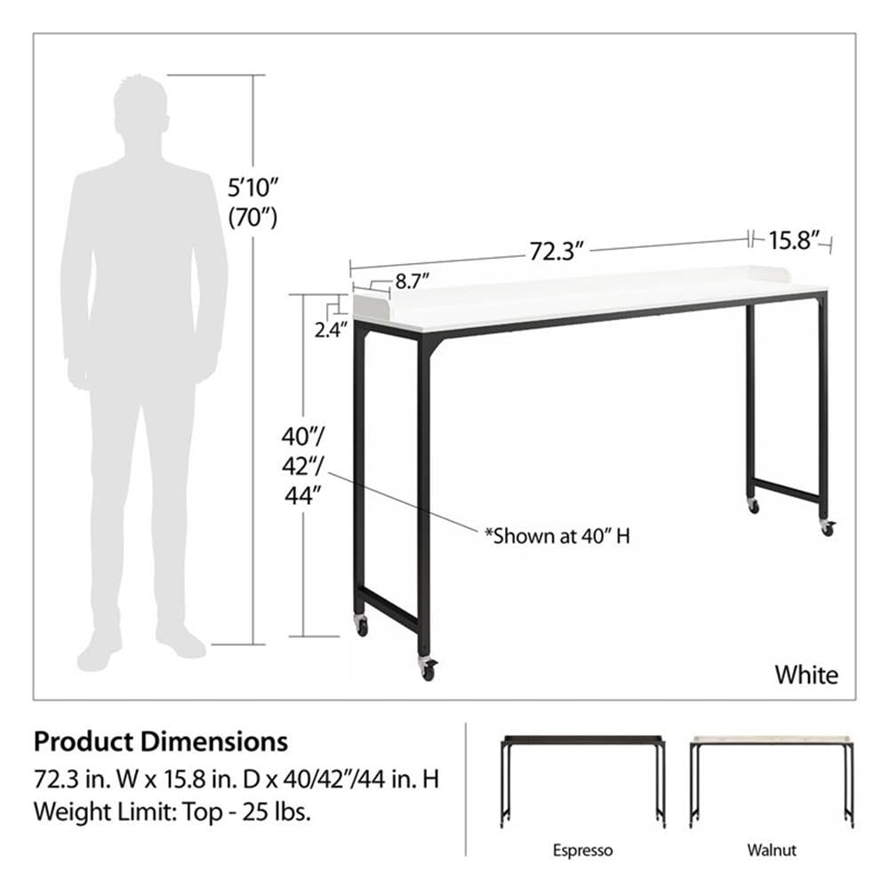 Ameriwood Home Park Hill Adjustable Height Over-The-Bed Desk with Wheels, Light Walnut - Perfect for Small Spaces, Hospital Rooms & Dormitories