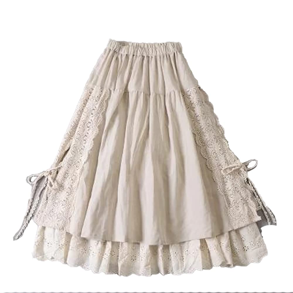 Cottagecore Prairie Skirt for Women | Floral Lace Embroidery High Waisted A-Line Skirt | Goblin & Fairycore Fashion | Perfect for Boho Festivals, Tea Parties & Vintage Photoshoots