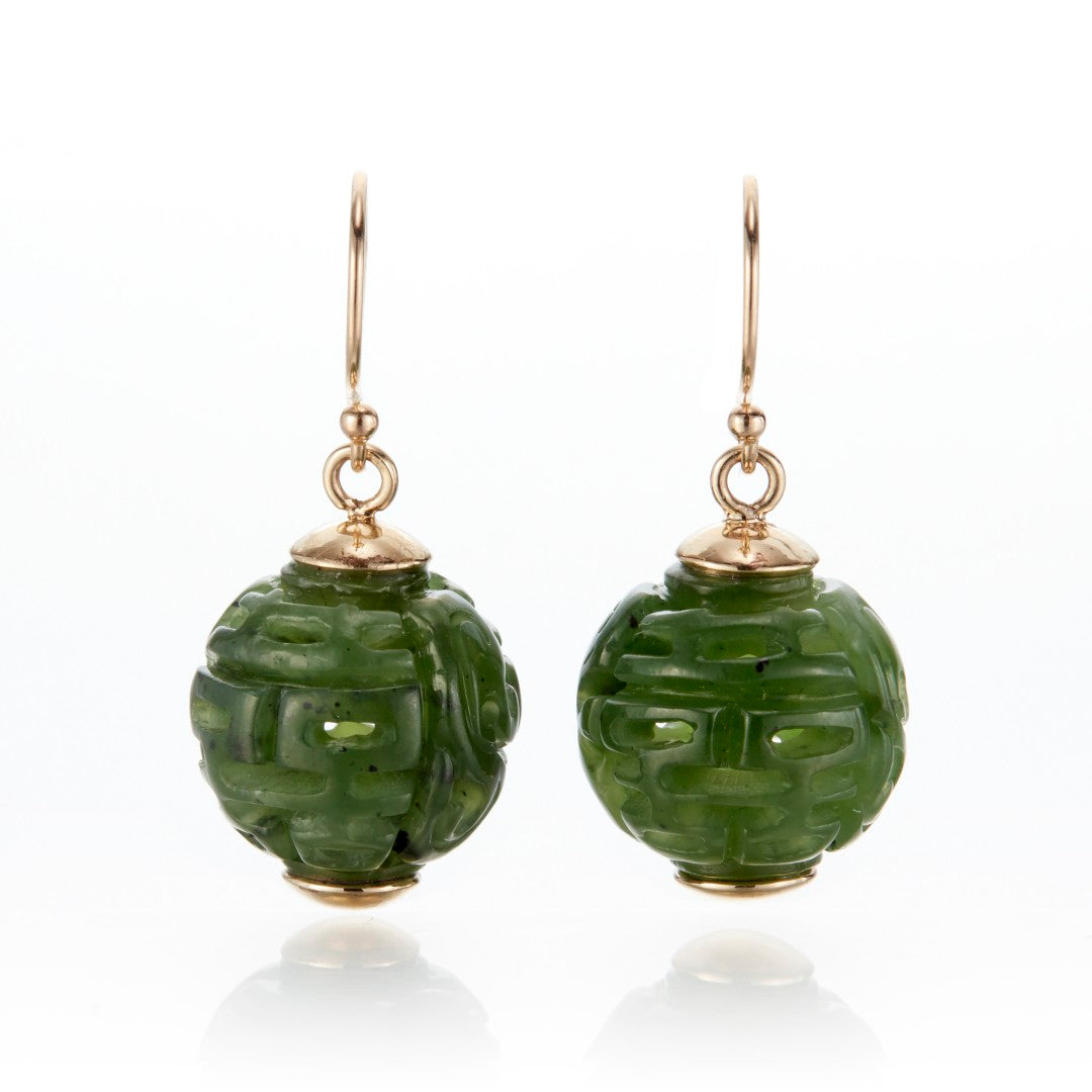 Natural Green Nephrite Jade Dragon Ball Earrings for Women - Elegant Handmade Jewelry Gift for Birthday, Anniversary & Special Occasions
