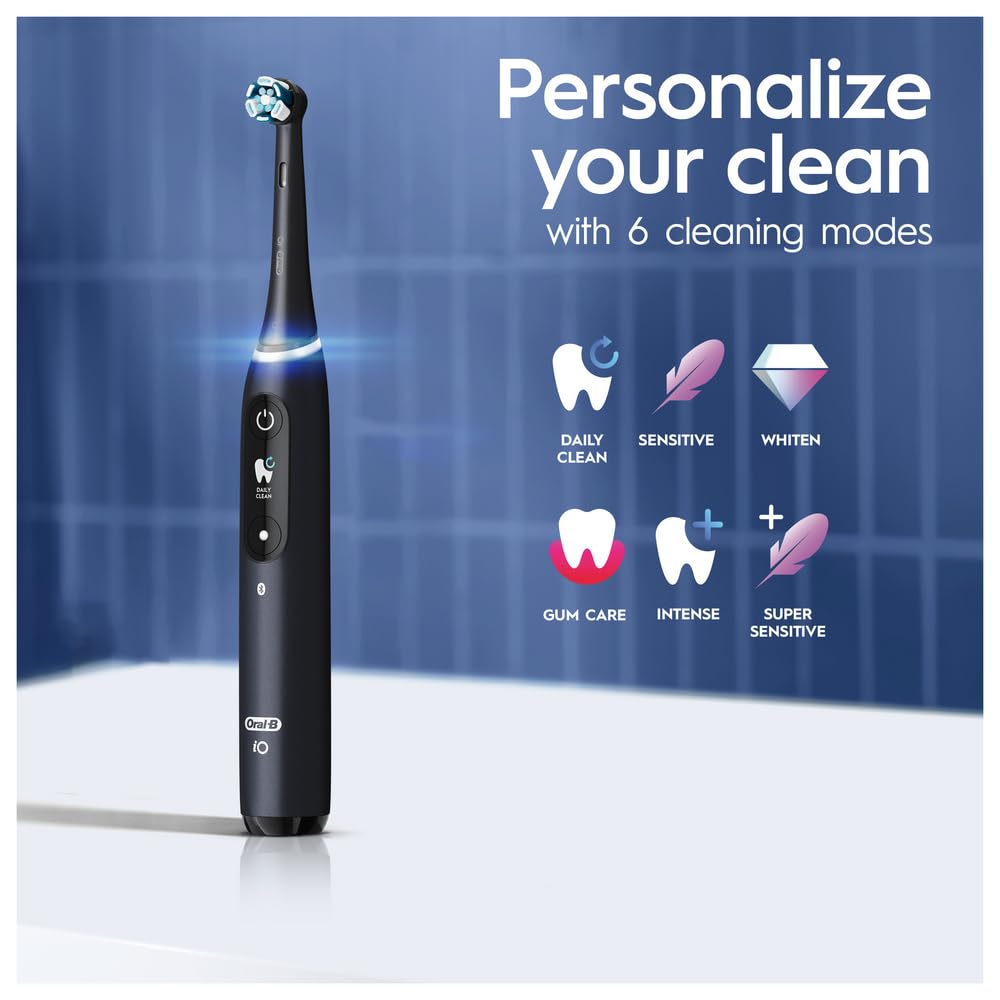 Oral-B iO8 Electric Toothbrush for Adults with Smart App Connectivity - 6 Cleaning Modes, Teeth Whitening, Includes 1 Ultimate Clean Brush Head & Magnetic Travel Pouch (2 Pin UK Plug) - Perfect for Home Use, Travel, and Professional Dental Care