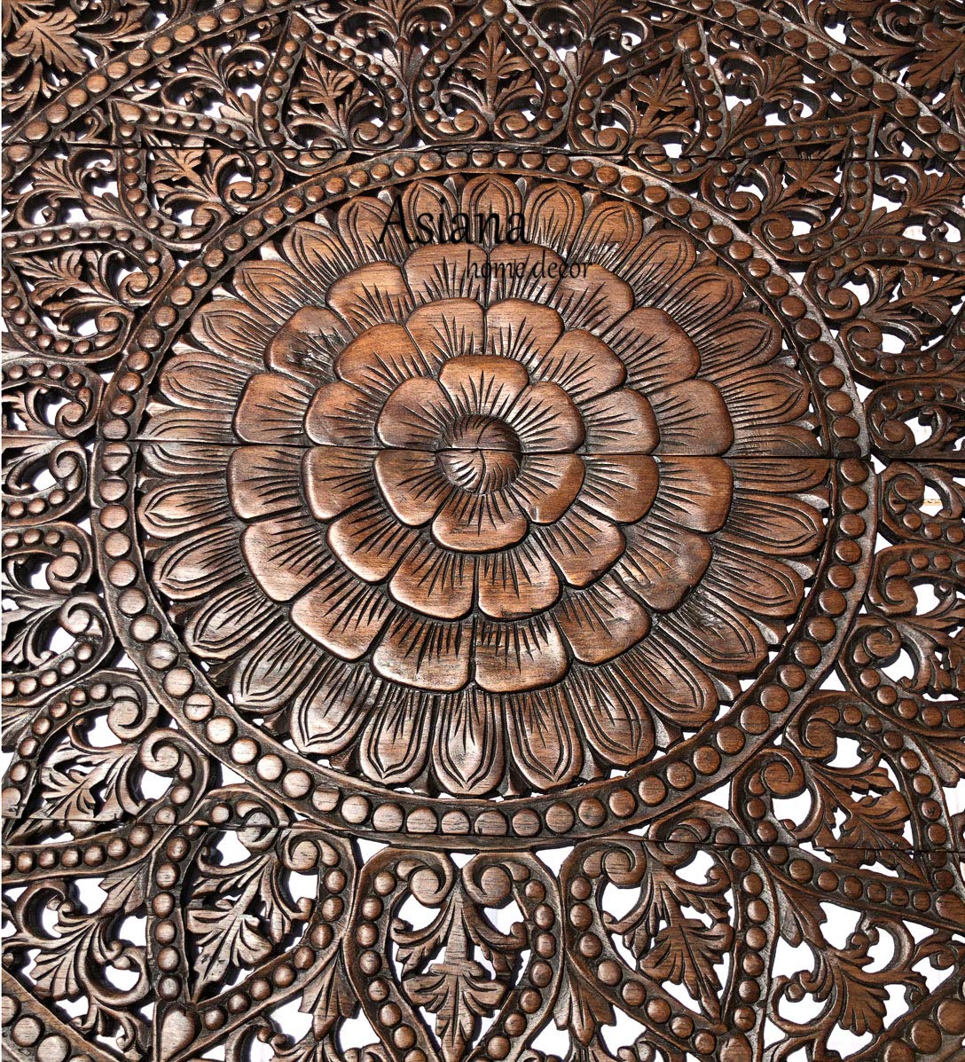 Large Bali Tropical Wood Carved Wall Headboard Panel - Floral Wood Wall Hanging Decor 48