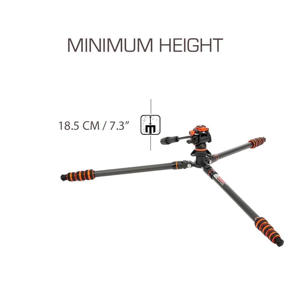 3 Legged Thing Billy Carbon Fiber Video Tripod Kit - Lightweight Travel Tripod for DSLR & Mirrorless Cameras (Lava Black/Orange) | Perfect for Vlogging, Photography & Outdoor Adventures