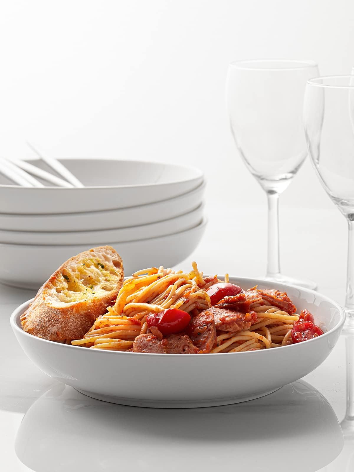 Y YHY 30oz White Porcelain Pasta Bowls Set of 6 - Large Wide Shallow Soup & Salad Serving Bowls, Microwave & Dishwasher Safe - Perfect for Family Dinners, Entertaining Guests & Valentine's Day Gifts