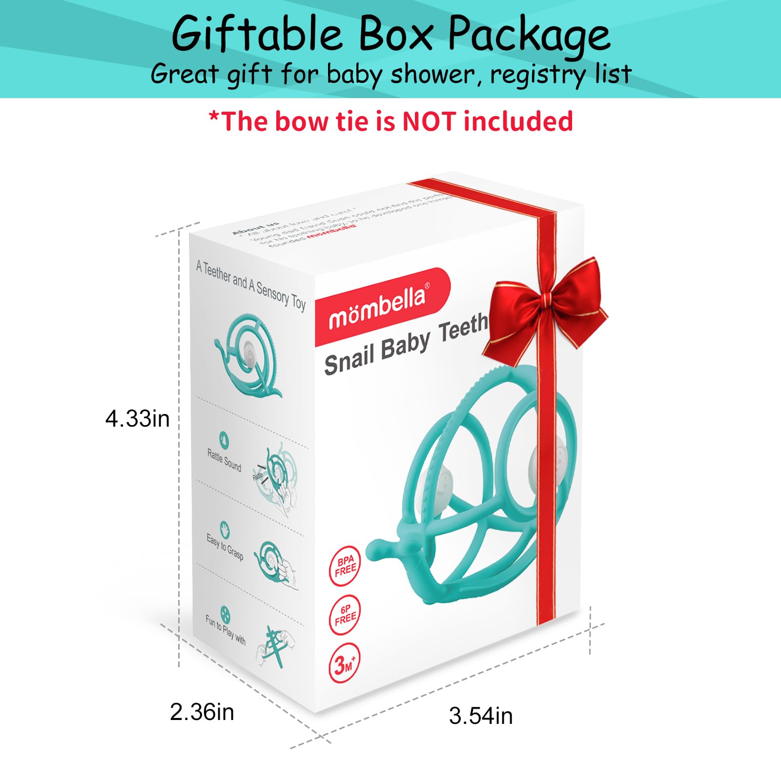 Mombella Snail Baby Teether & Rattle Toy - Soft Silicone Teething Toys for Infants 3-18 Months | BPA Free Chew Toy for Soothing Sore Gums | Perfect for Newborn Sensory Development & On-the-Go Parenting