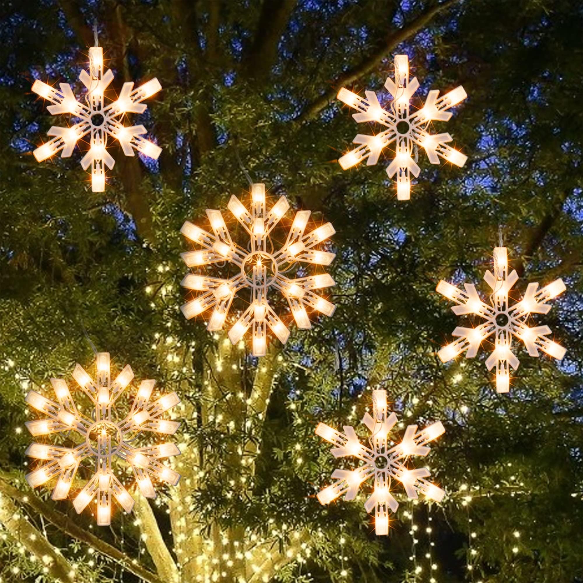 FUNPENY 8.5 FT Warm White Christmas Snowflake String Lights - 100 LED Connectable Icicle Fairy Lights for Indoor/Outdoor Decor | Perfect for Xmas Tree, Home, Party, Wedding & Holiday Decoration