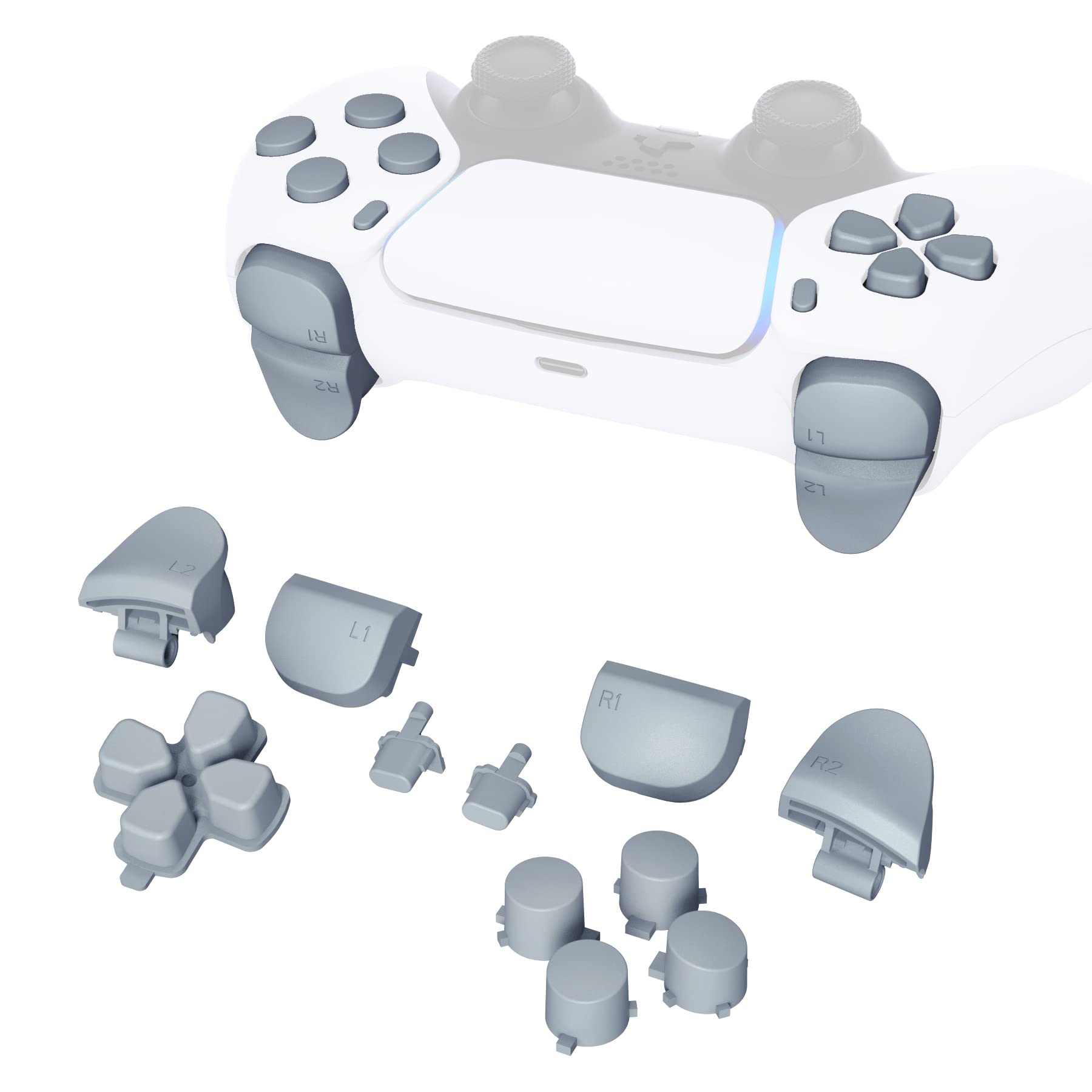 eXtremeRate Replacement D-pad, Triggers & Buttons Set for PS5 Controller (BDM-010 & BDM-020) - New Hope Gray | Enhanced Gaming Performance for FPS, Racing & Action Games