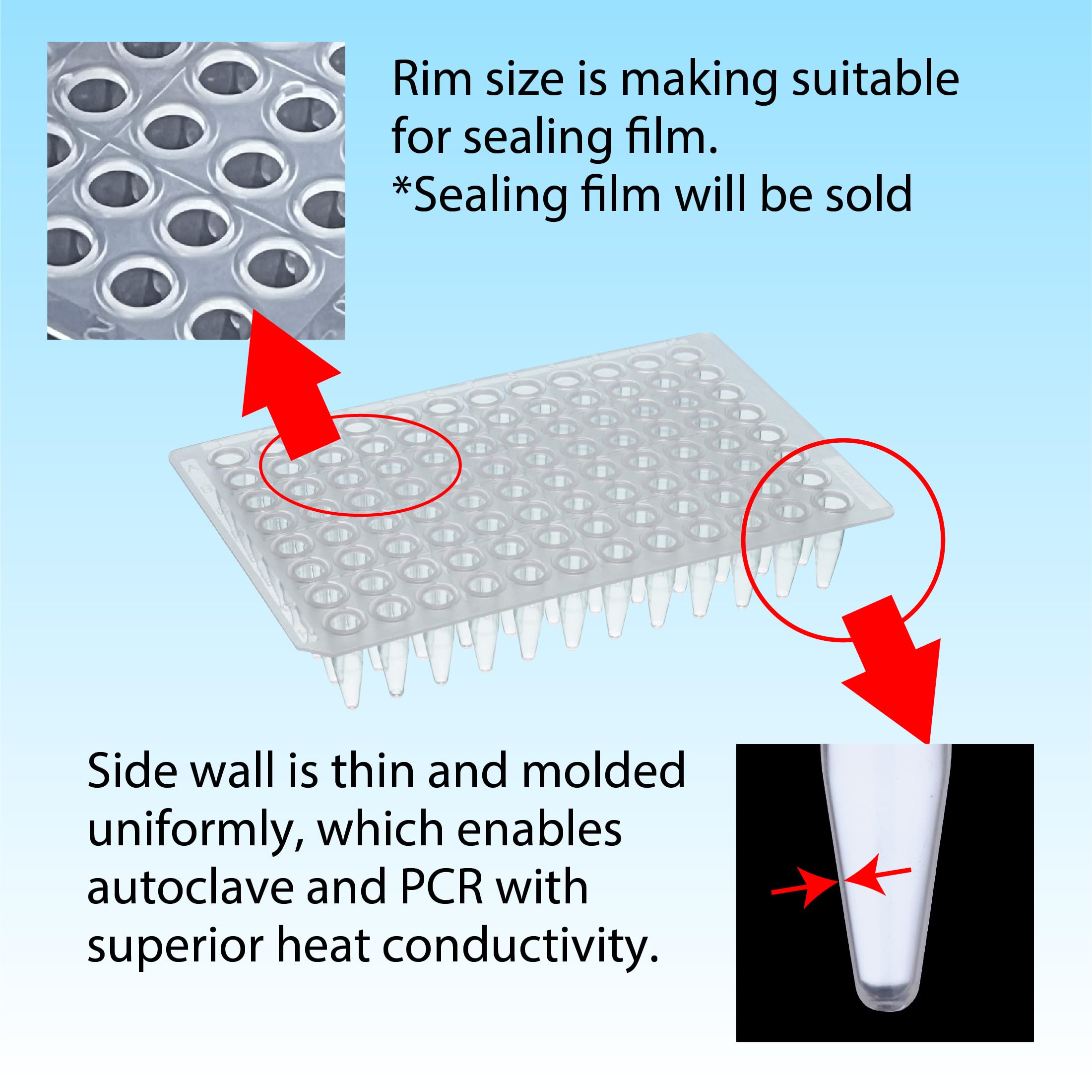0.2 mL 96-Well PCR Plate - 137-174C Temperature Range - Natural Color - Autoclavable & Non-Skirted (Pack of 50) - Made in Japan/Kobe - Ideal for High-Throughput PCR, DNA Amplification & Molecular Biology Research