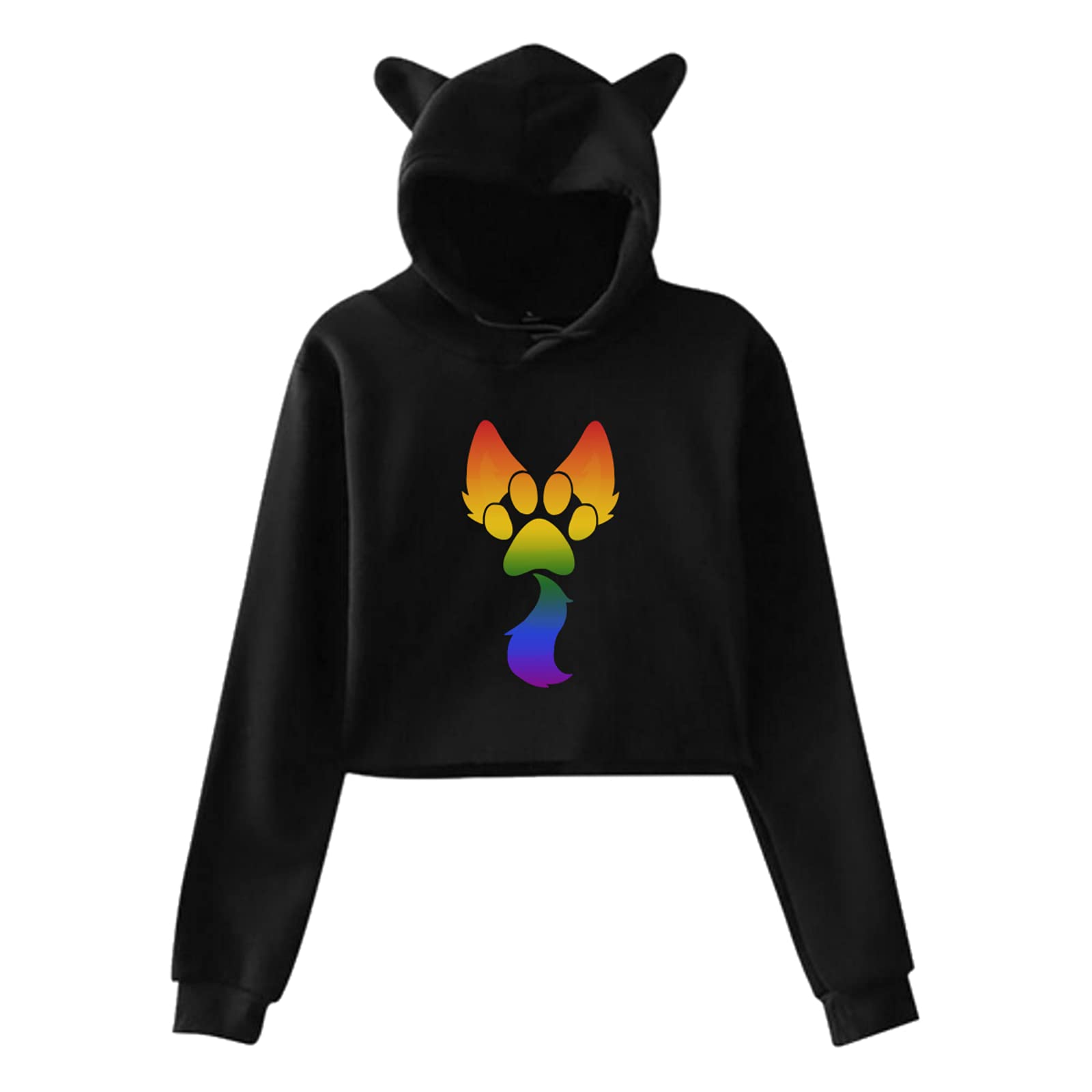 Women's Gay Furry Pride Hoodie with Cat Ears - Black Pullover Sweatshirt for Sports & Casual Wear | LGBTQ+ Fashion, Cosplay & Everyday Comfort