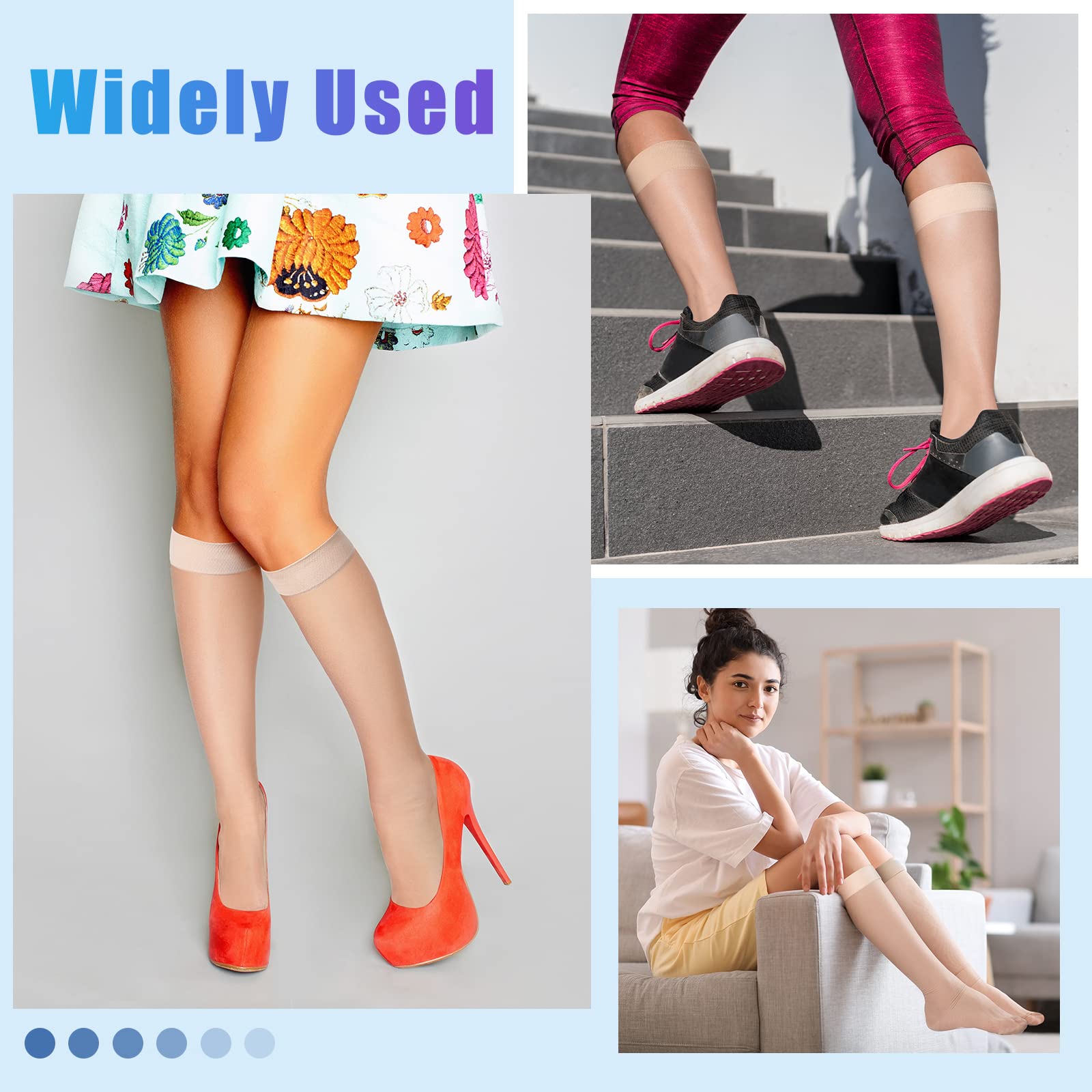 Shellwei 3 Pairs 20-30 mmHg Sheer Compression Socks for Women - Knee High Support Stockings for Circulation, Varicose Veins & Travel - Perfect for Nurses, Athletes & Long Flights