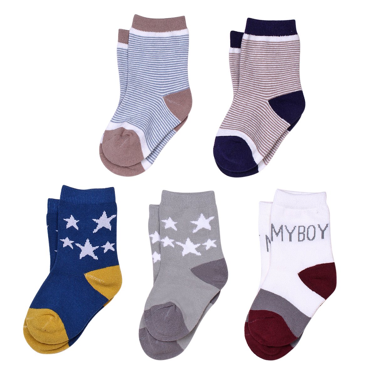 **Boys' Cotton Athletic Crew Socks - 5 Pack Seamless Kids Socks for Sports & Everyday Wear**    **使用场景:** Perfect for running, basketball, school, and daily activities - comfortable and breathable for active kids.