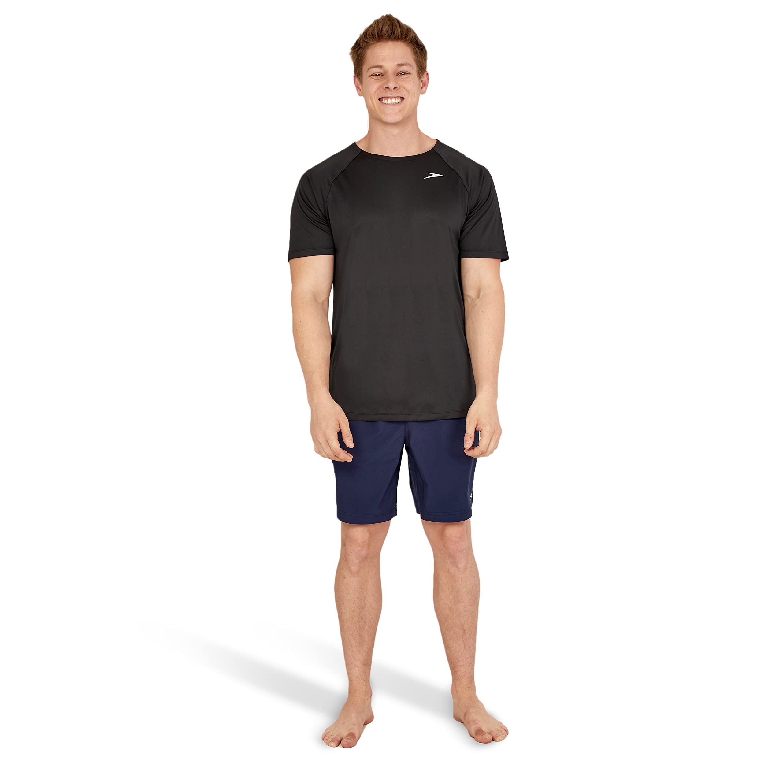 Speedo Men's UV Protection Swim Shirt - Short Sleeve Quick-Dry Rashguard for Swimming, Surfing & Water Sports | UPF 50+ Sun Shirt for Beach, Pool & Outdoor Activities