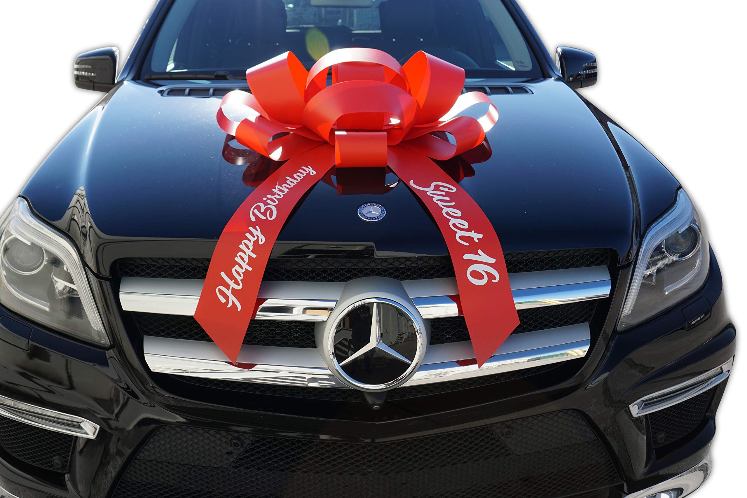 CarBowz Big Car Bow - Giant 30 Inch Red Vinyl Bow for Sweet 16 Birthday Decorations | Non-Scratch Magnetic Car Decoration | Weather Resistant Vehicle Accessory for Birthday Surprises, Graduation & Special Events