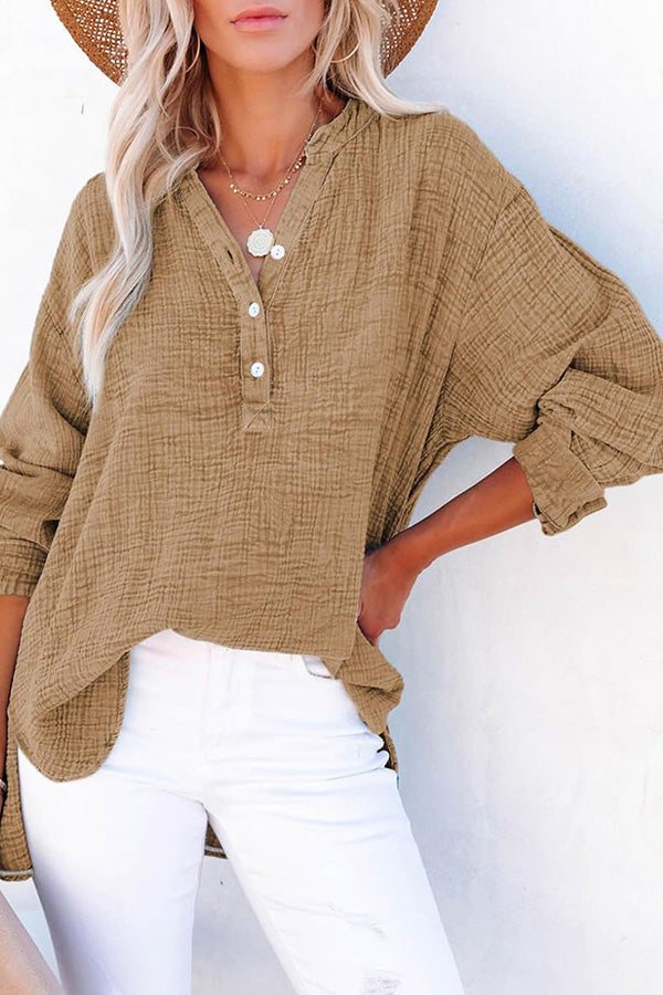 Elegant Solid Color Long Sleeve Pleated Button Loose Blouse for Women | Casual Office Wear & Spring Outfits
