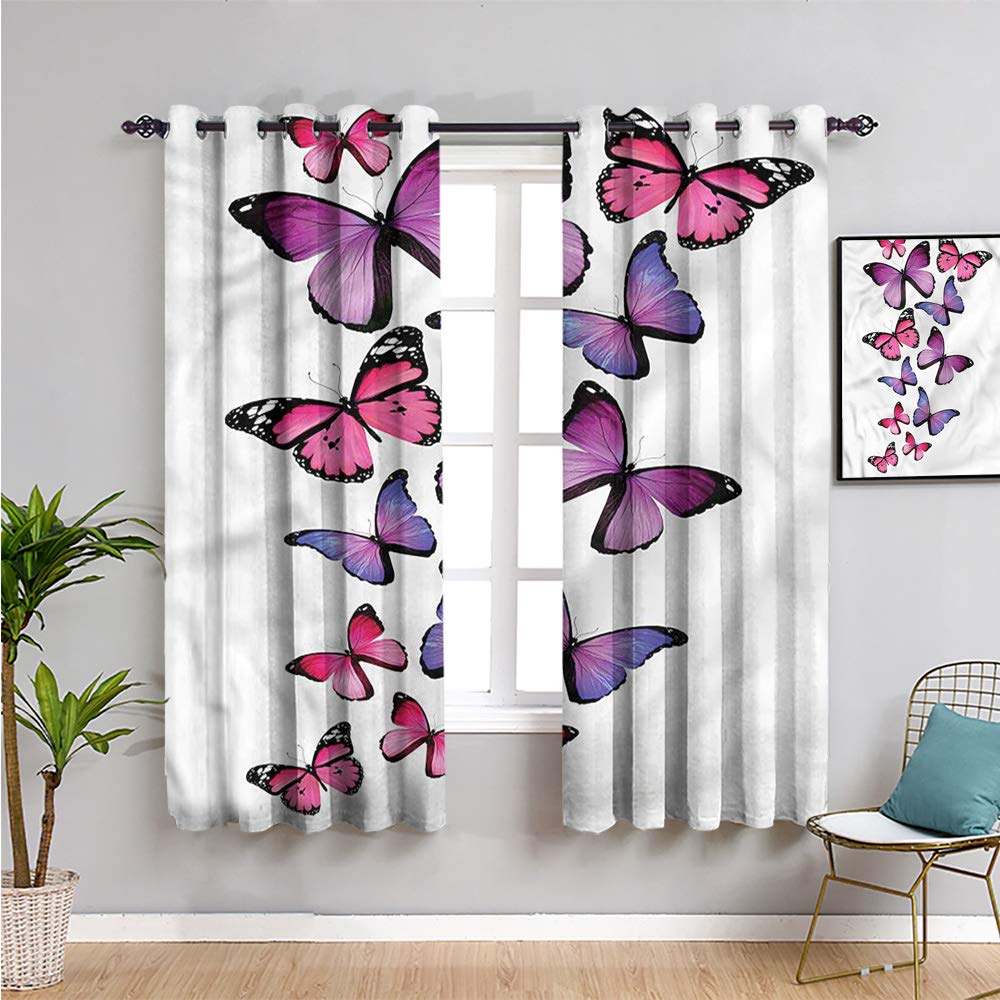 Butterfly Blackout Window Curtains 84 Inch Length - Colorful Dotted Wings Design for Privacy Protection (108x84 Inch) - Perfect for Bedroom, Living Room & Nursery Light Blocking