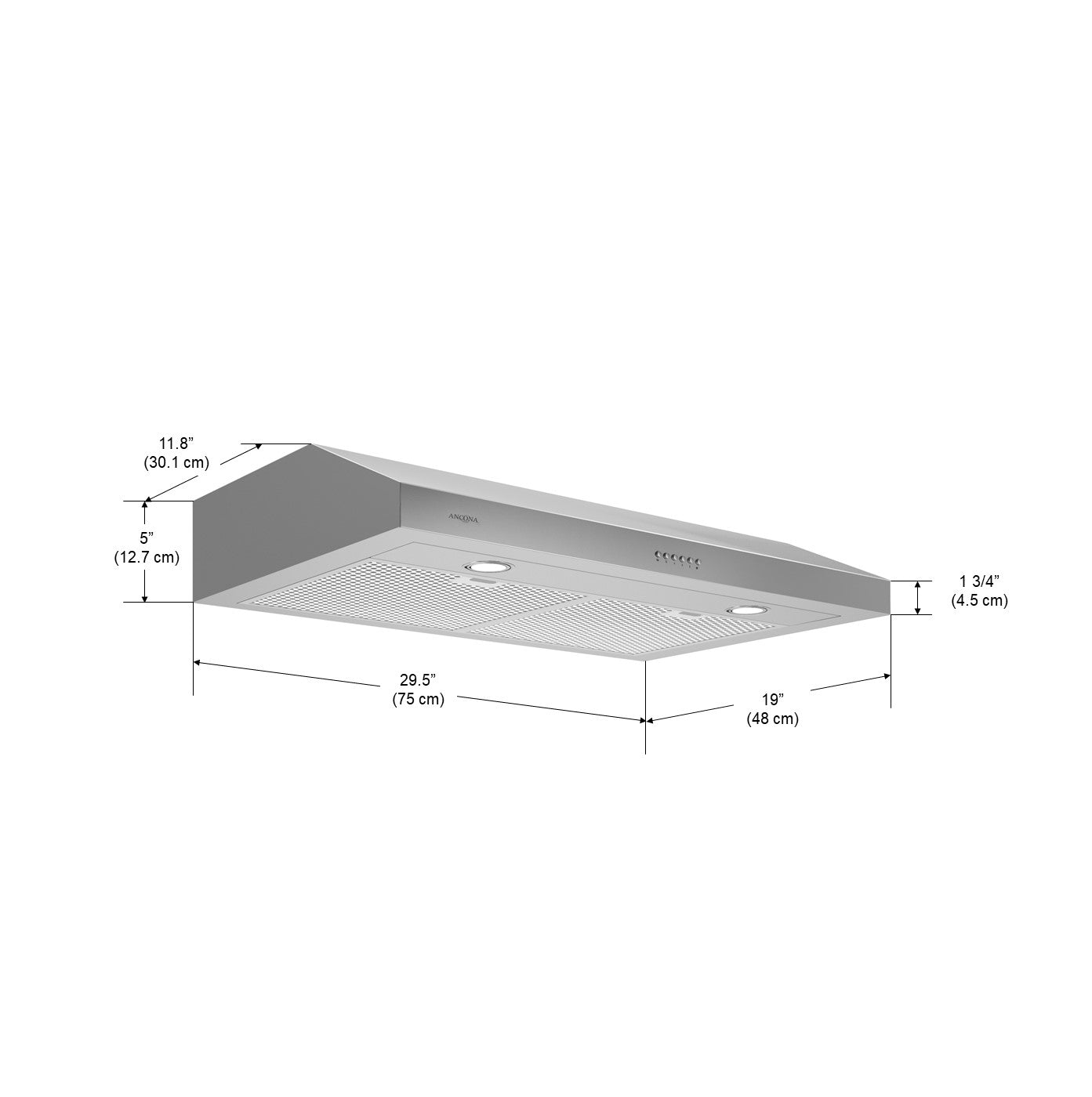 Stainless Steel 30-Inch Slim Under Cabinet Range Hood - 575 CFM Powerful Ventilation for Kitchen, Cooking, Smoke & Odor Removal