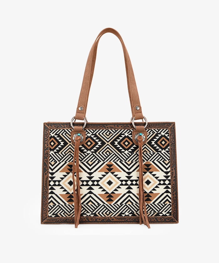 Montana West Southwestern Tooled Leather Tote Bag Set - Stylish Cowgirl Handbag for Women, Western Boho Purse for Work, Travel & Shopping