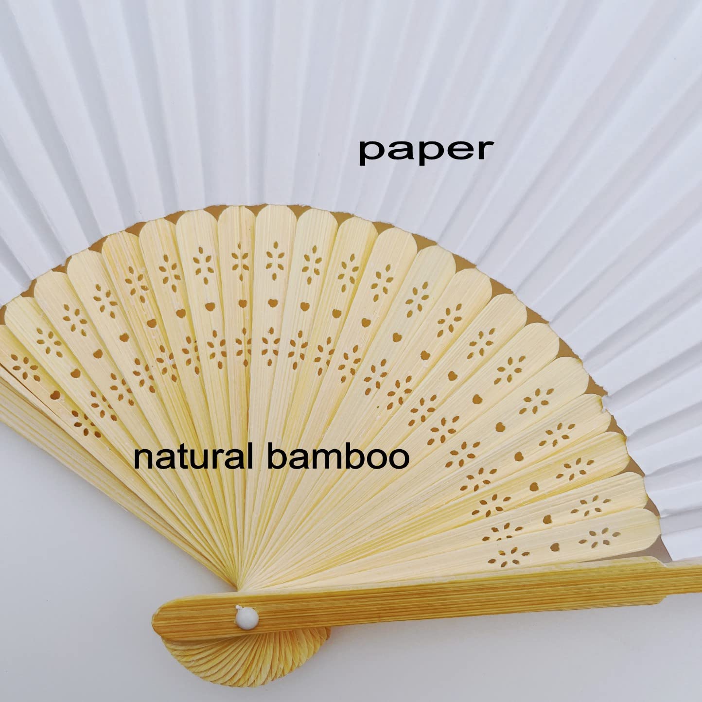20 Pack White Chinese Paper Handheld Folding Fans - Summer Wedding Party Favors, Travel Cooling Fan for Women, Birthday Gift & Hot Flash Relief (Great for Outdoor Events, Bridal Showers, and Asian-Themed Decor)