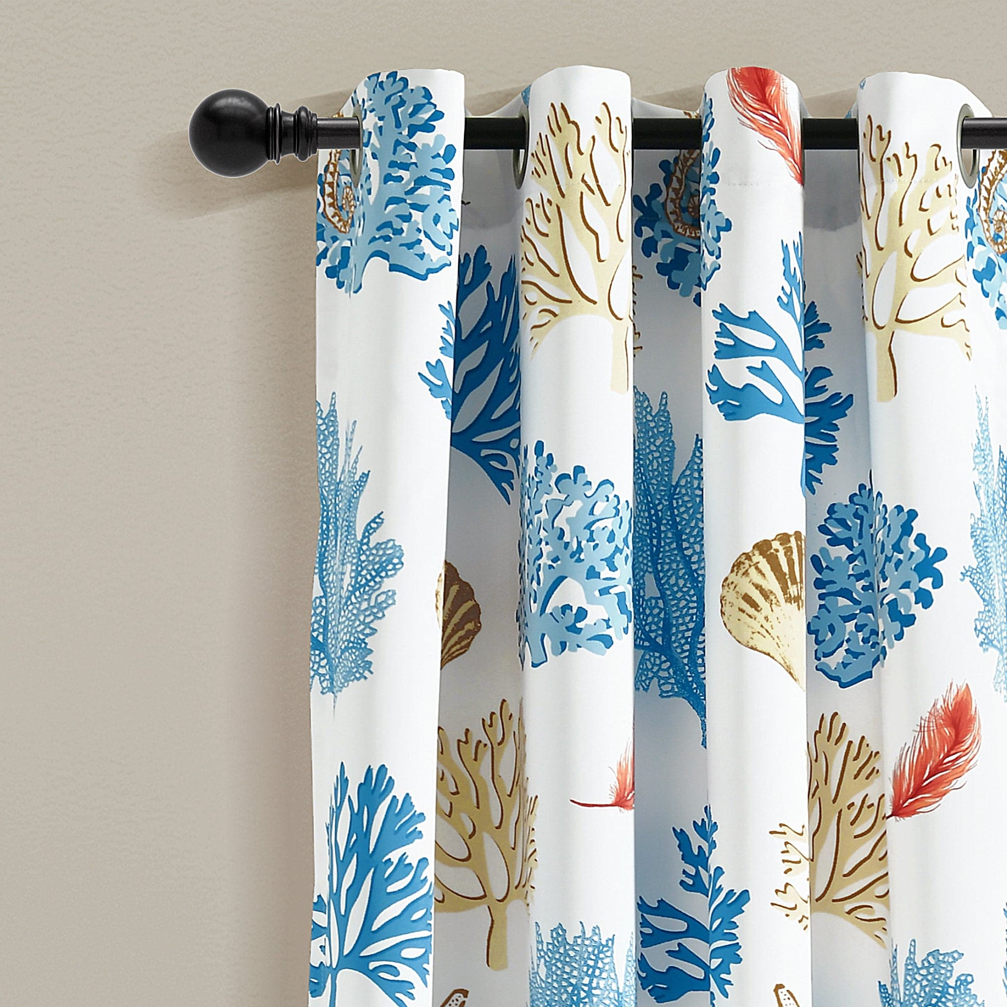 Coastal Reef Feather Light Filtering Window Curtain Panel Set - Soft Sheer Drapes for Living Room & Bedroom - Ocean Blue Beach Style Window Treatments for Sun Protection & Privacy