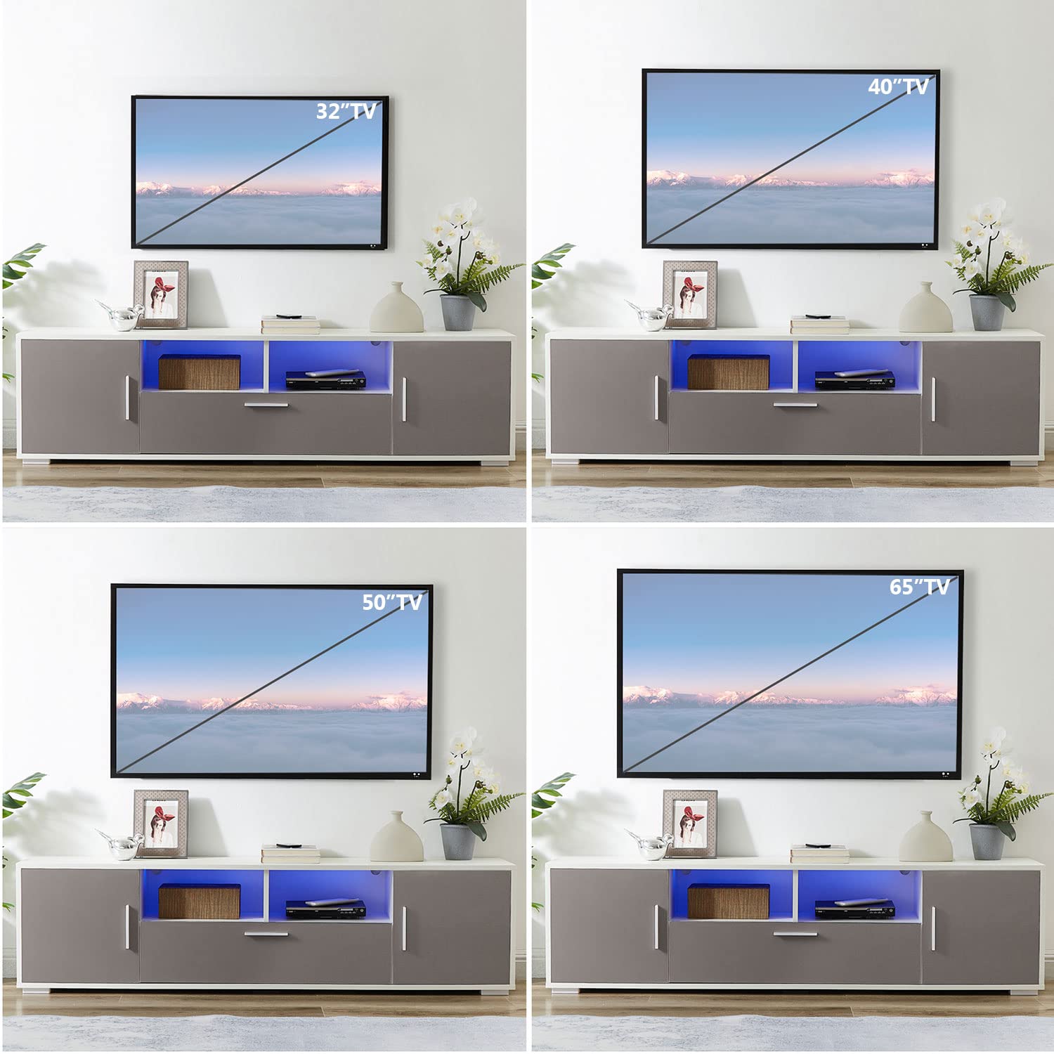 Modern TV Stand for 65+ Inch TVs - Quick 20-Minute Assembly LED Entertainment Center with Storage Cabinet, High Glossy Media Console Table for Living Room - Perfect for Home Theater Setup, Gaming, and Family Movie Nights