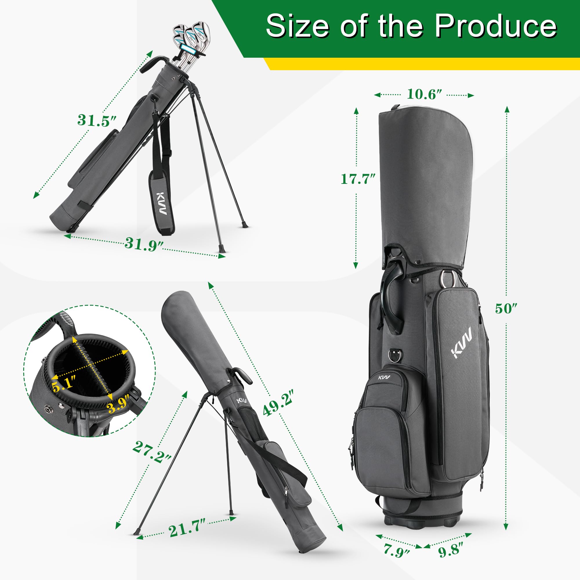 KVV 2-in-1 Golf Cart Bag with Detachable Full Size Stand - Premium Golf Carry Bag for Men - Perfect for Course Play & Driving Range Practice