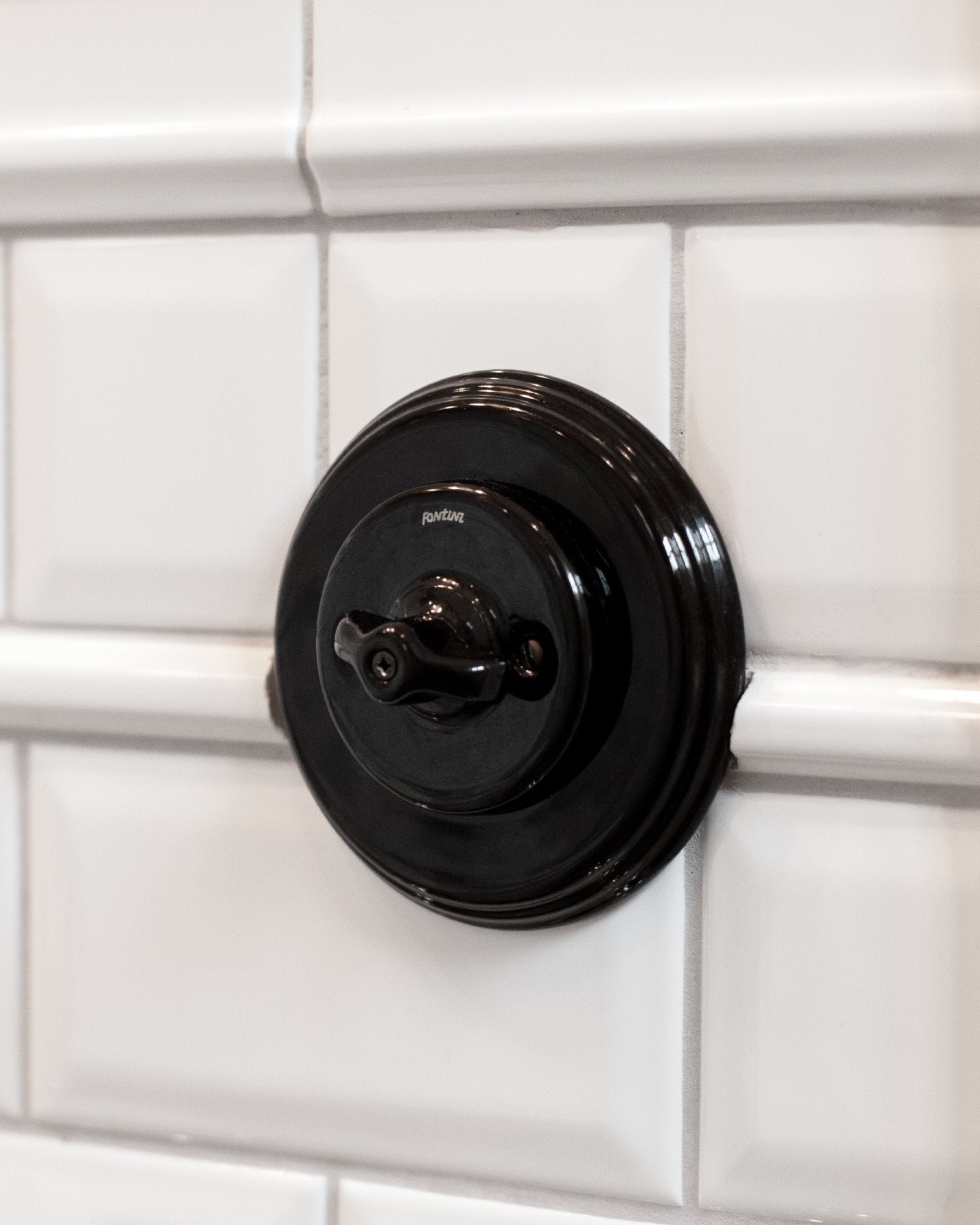 Black Porcelain Double Dimmer Switch with Rotary Knob - Perfect for Home Lighting Control in Living Rooms, Bedrooms, and Hallways