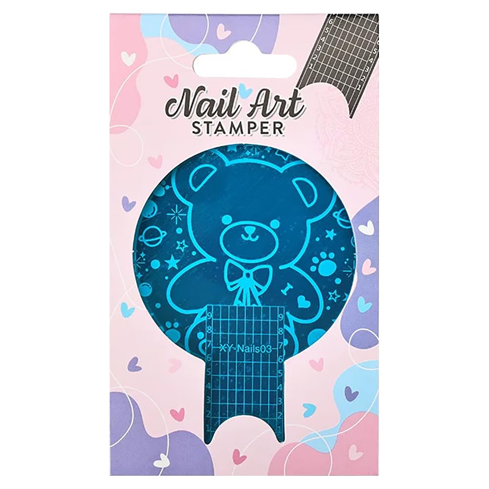 Stainless Steel Nail Ruler - Professional Length Measuring Tool with Teddy Bear Art Stencil Designs for Nail Stamping & Manicure - Perfect for DIY Nail Art, Salon Use & Home Manicures