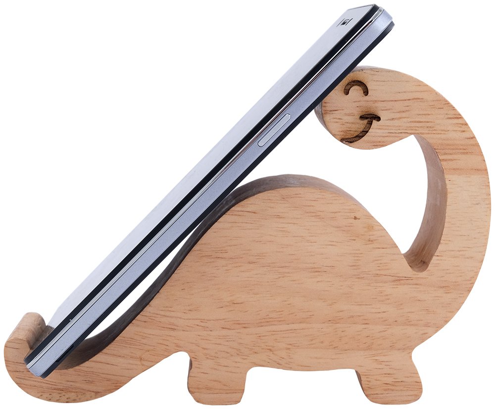 Natural Rubber Wood Dinosaur Phone Stand - Creative Cute Wooden Mobile Holder for iPhone & Samsung - Home & Office Desk Decoration - Perfect for Bedside, Workstation, and Gift Giving