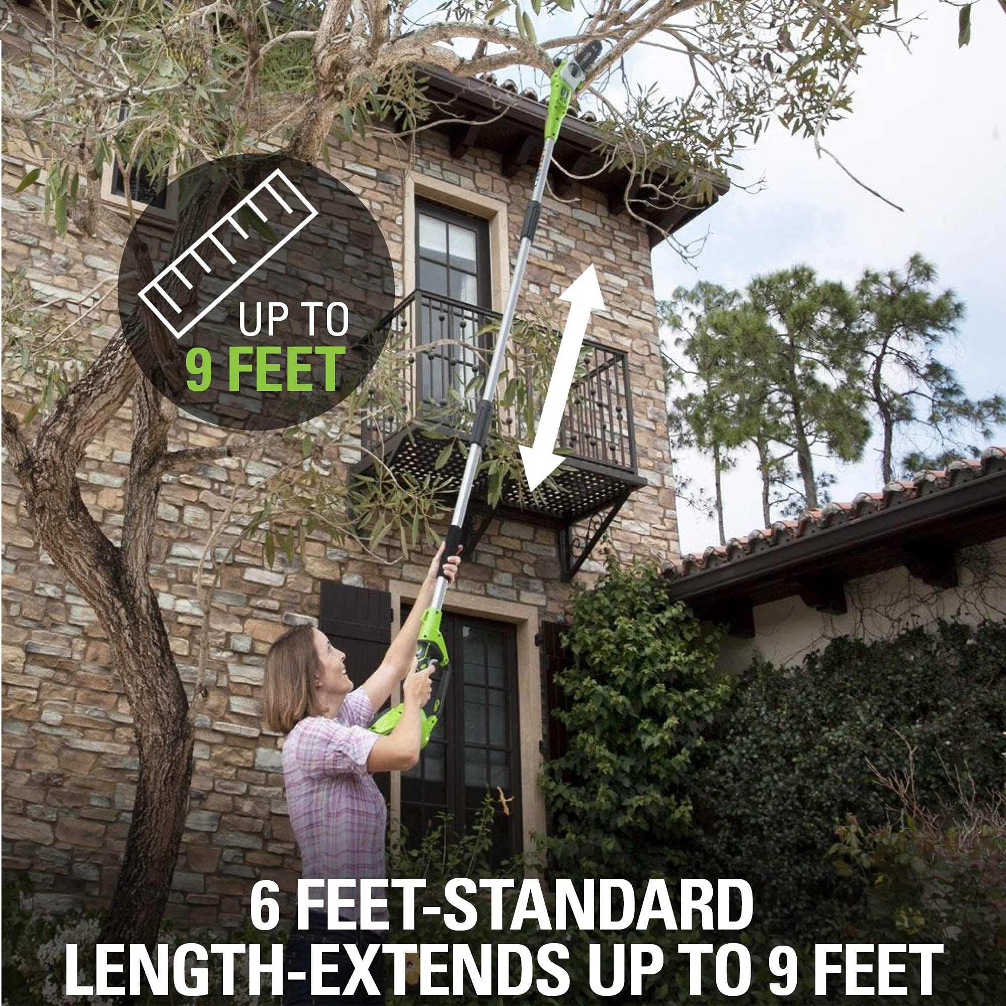 Greenworks 40V 8-Inch Cordless Pole Saw with Hedge Trimmer Attachment | 2Ah Battery & Charger Included | Model 1300402 | Perfect for Tree Trimming, Landscaping & Yard Maintenance