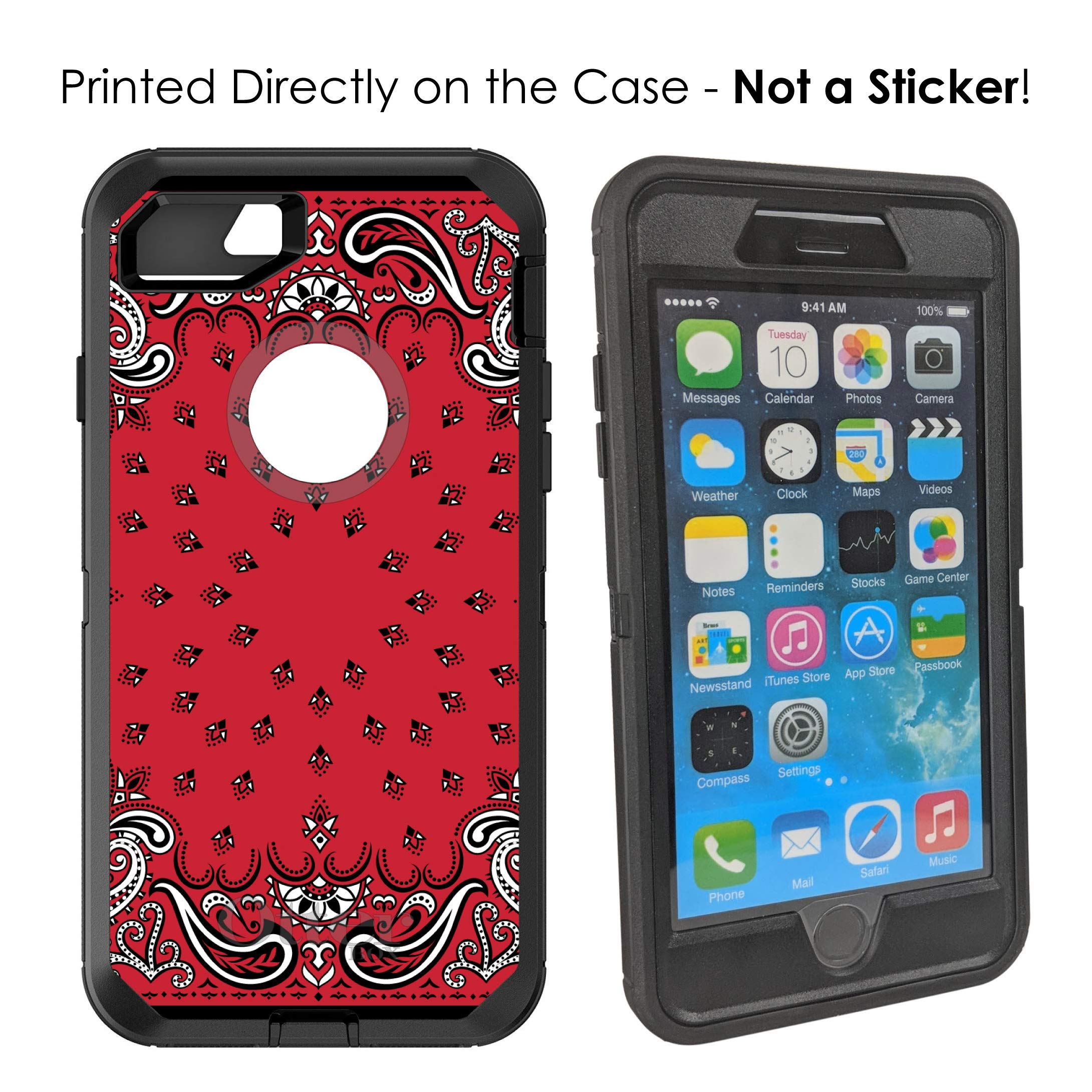 DistinctInk iPhone 7 Plus / 8 Plus Case (5.5 Inch) - Durable Protective Cover with Bandana Print in Red, Black & White - OtterBox Defender Replacement - Perfect for Outdoor Activities & Daily Use