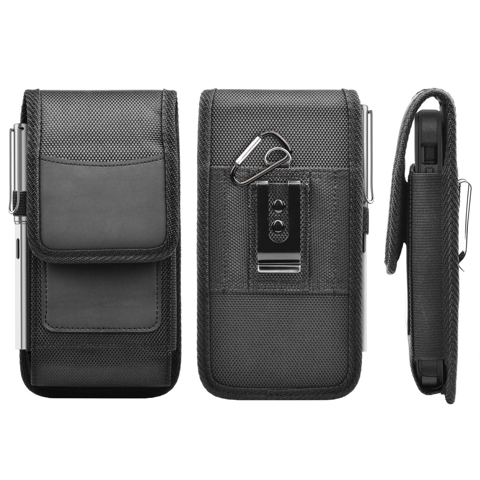 Nylon Belt Clip Holster for Samsung Galaxy S25 Ultra/S24/S23/S22/S21/S20/Note 20 & iPhone 16 Pro Max/XS/XR - Secure Phone Pouch with Card Holder (Perfect for Work, Hiking, and Travel)