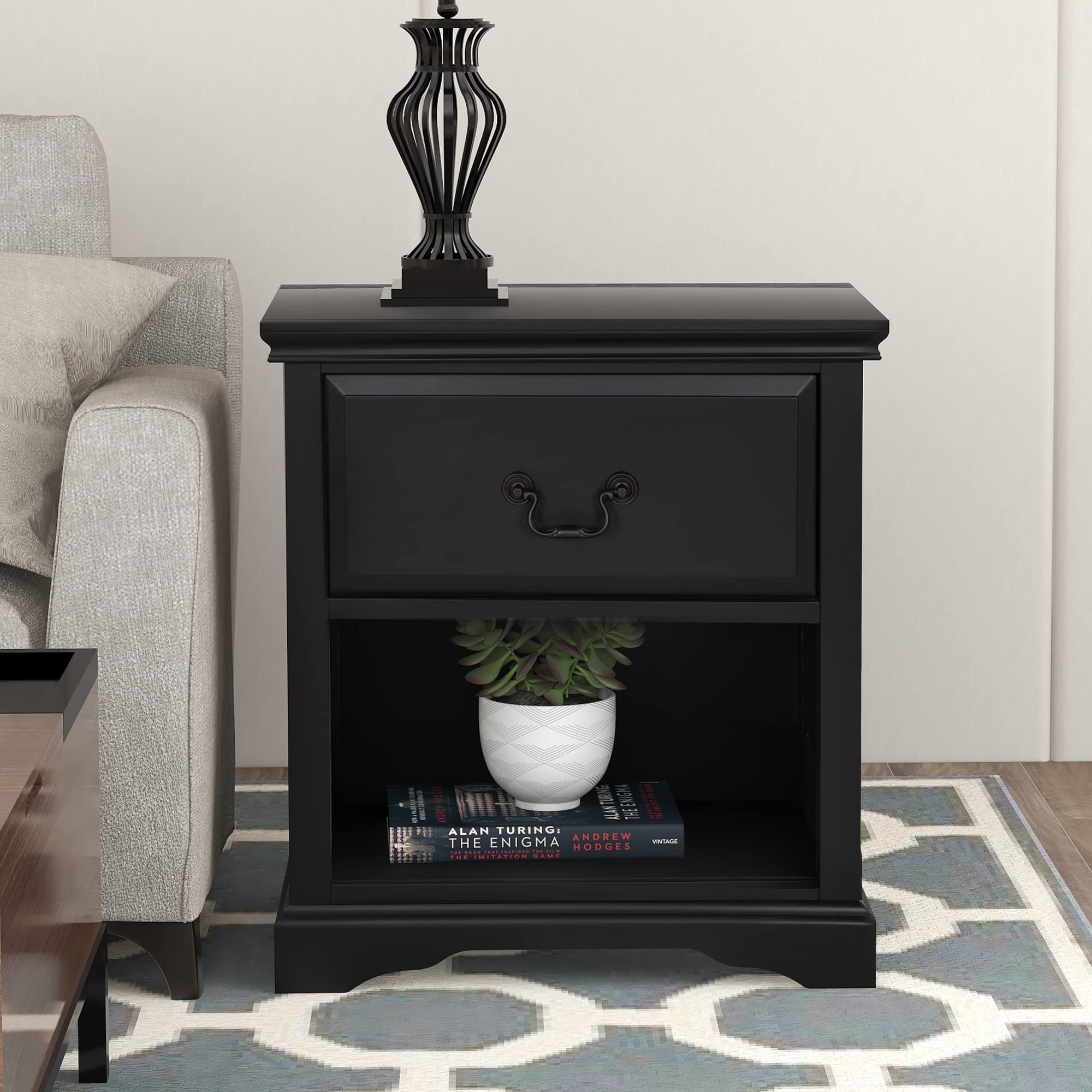 Modern Nightstand with Drawer - Solid Wood Accent Table for Bedroom & Living Room, 25.9