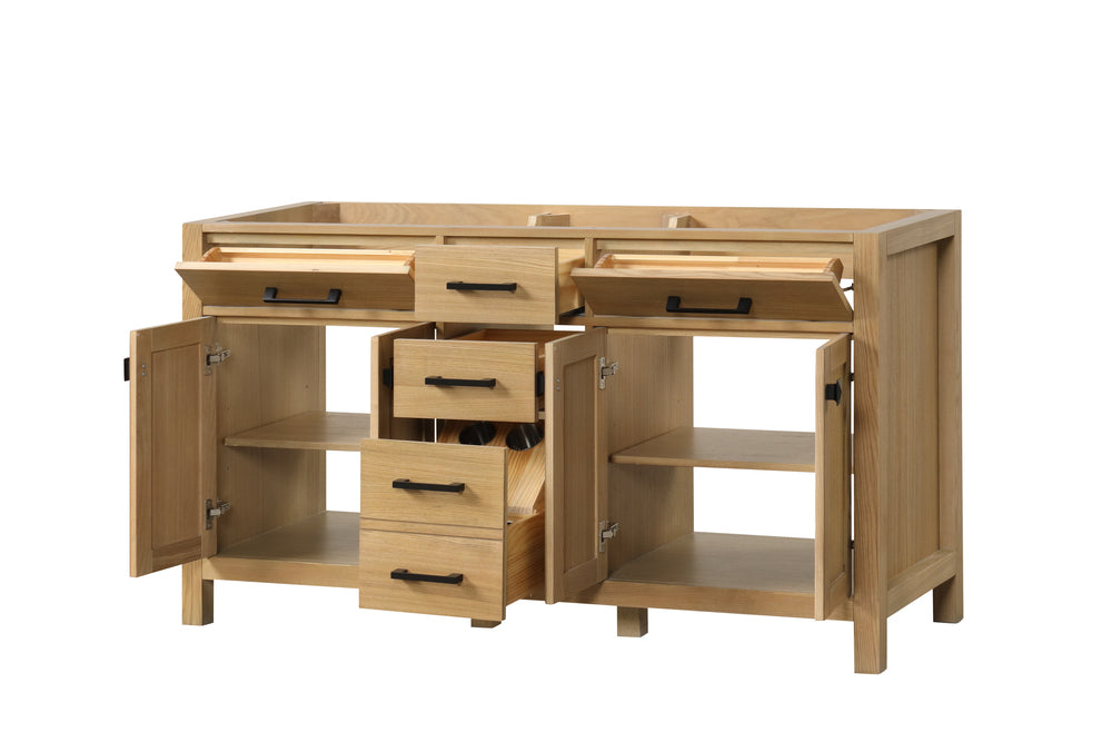 59.5 Inch Double Bathroom Vanity in Desert Oak - Modern London Style Bathroom Sink Cabinet with Storage for Master Bath & Guest Bath Remodel