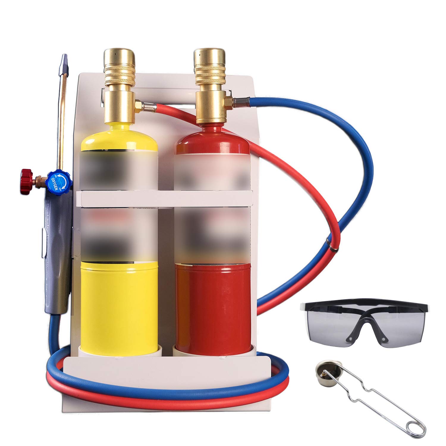 **Oxygen MAPP Torch Kit with Pressure Gauge, Tank Stand, Safety Glasses & Flint Lighter – Perfect for Welding, Soldering & Metal Cutting (Gas Cylinders Not Included)**