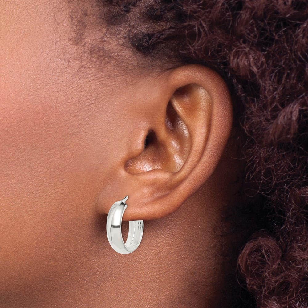 Sterling Silver 6mm Black Bow Domed Round Hoop Earrings - 20mm (3/4 Inch) for Women, Gift for Her, Valentine's Day, Birthday, Anniversary, Party, Wedding, Everyday Wear