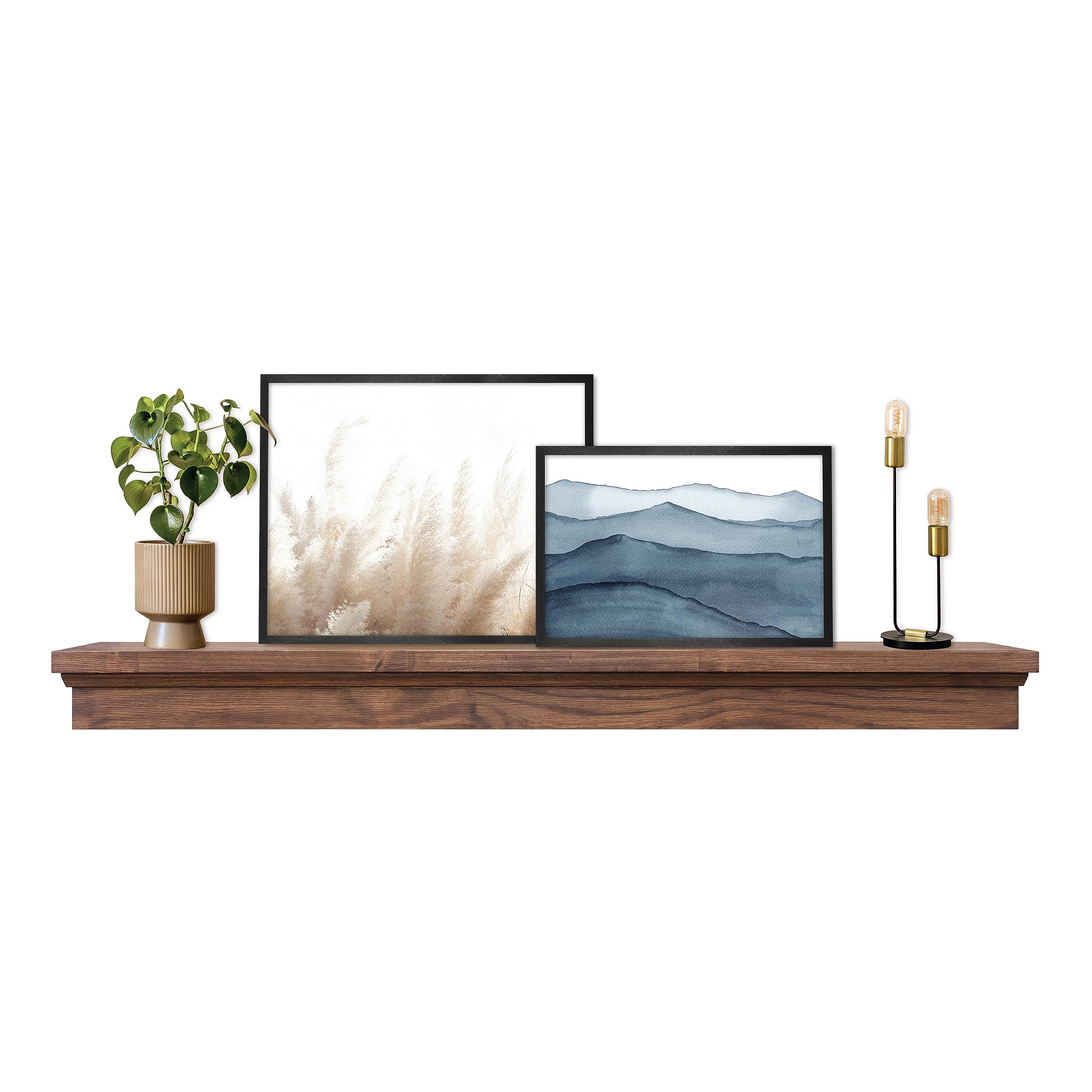 60-Inch Walnut Wood Floating Fireplace Mantel Shelf - Solid Wood Wall Mounted Mantel for Living Room Decor, Photo Display & Home Decor with Cleat Hanging System | Perfect for Fireplace Surround, TV Stand & Rustic Home Decor