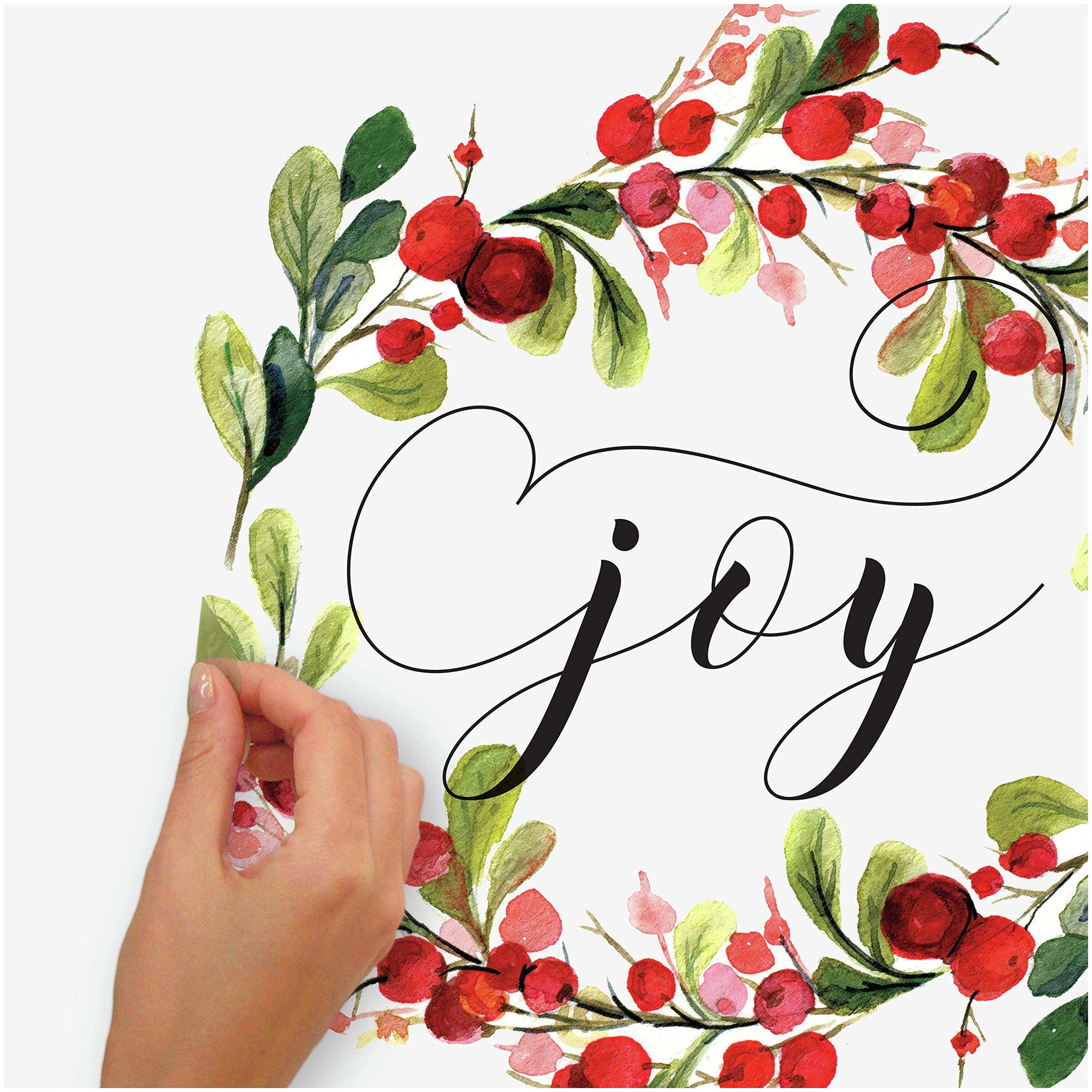 RoomMates RMK4480GM Merry Christmas Wreath Peel and Stick Wall Decals - Holiday Home Decor for Living Room, Bedroom & Office - Easy to Apply & Remove Seasonal Stickers