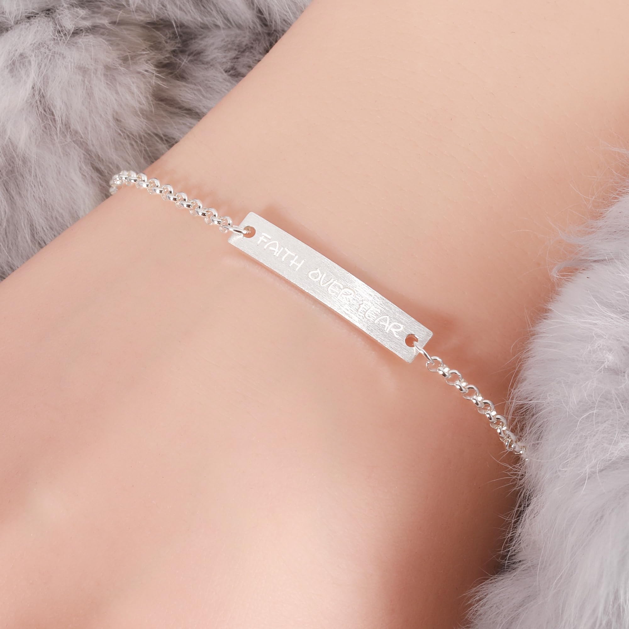 Faith Over Fear Bracelet for Women - 925 Sterling Silver Engraved Bible Verse Bracelet, Inspirational Christian Jewelry Gift for Her | Perfect for Daily Wear, Church, Prayer & Spiritual Encouragement by ALiLuYa