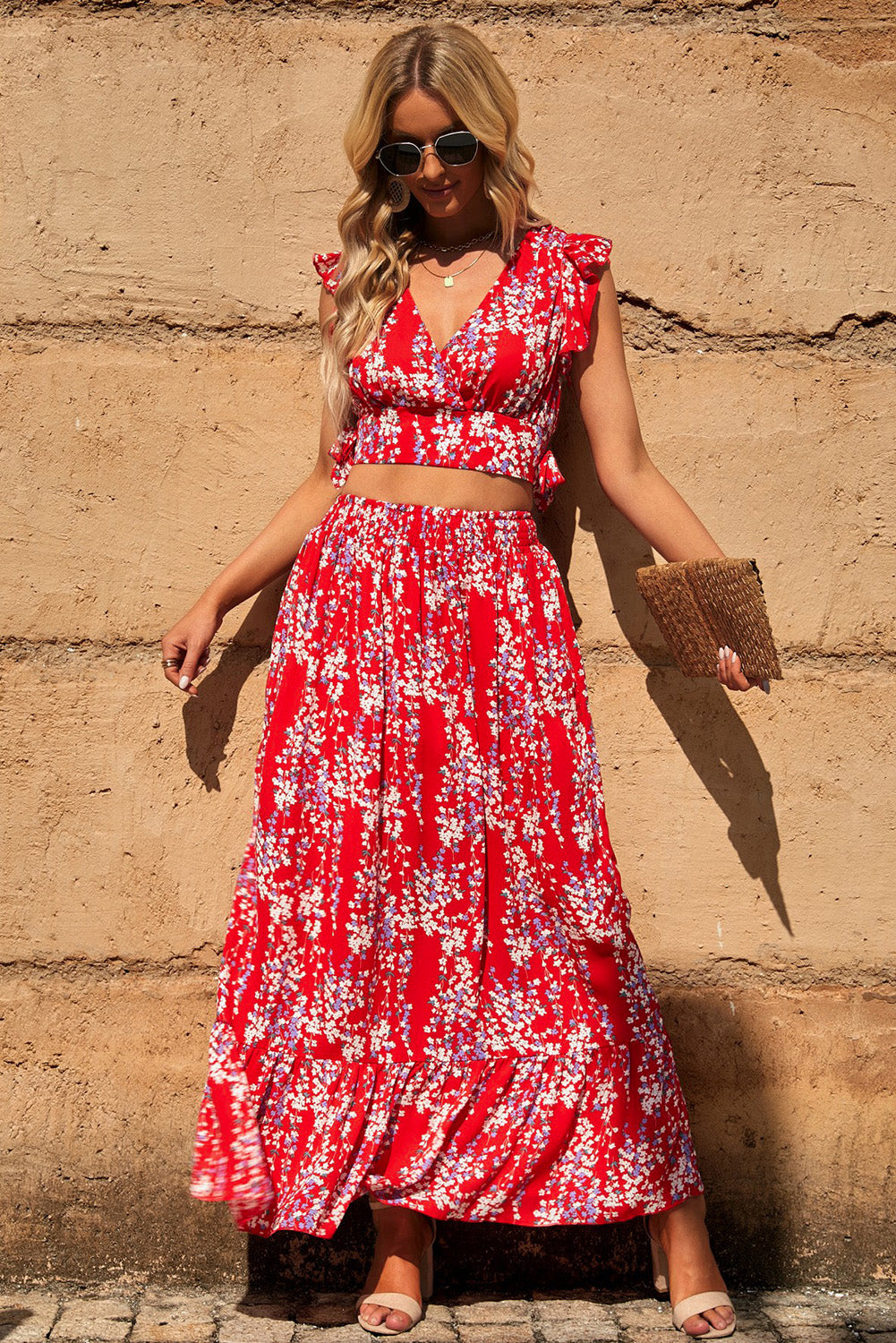 Stylish Summer Cropped Top & Flowy Maxi Skirt Set for Women | Trendy Two-Piece Outfit for Beach Vacation, Date Night & Summer Festival
