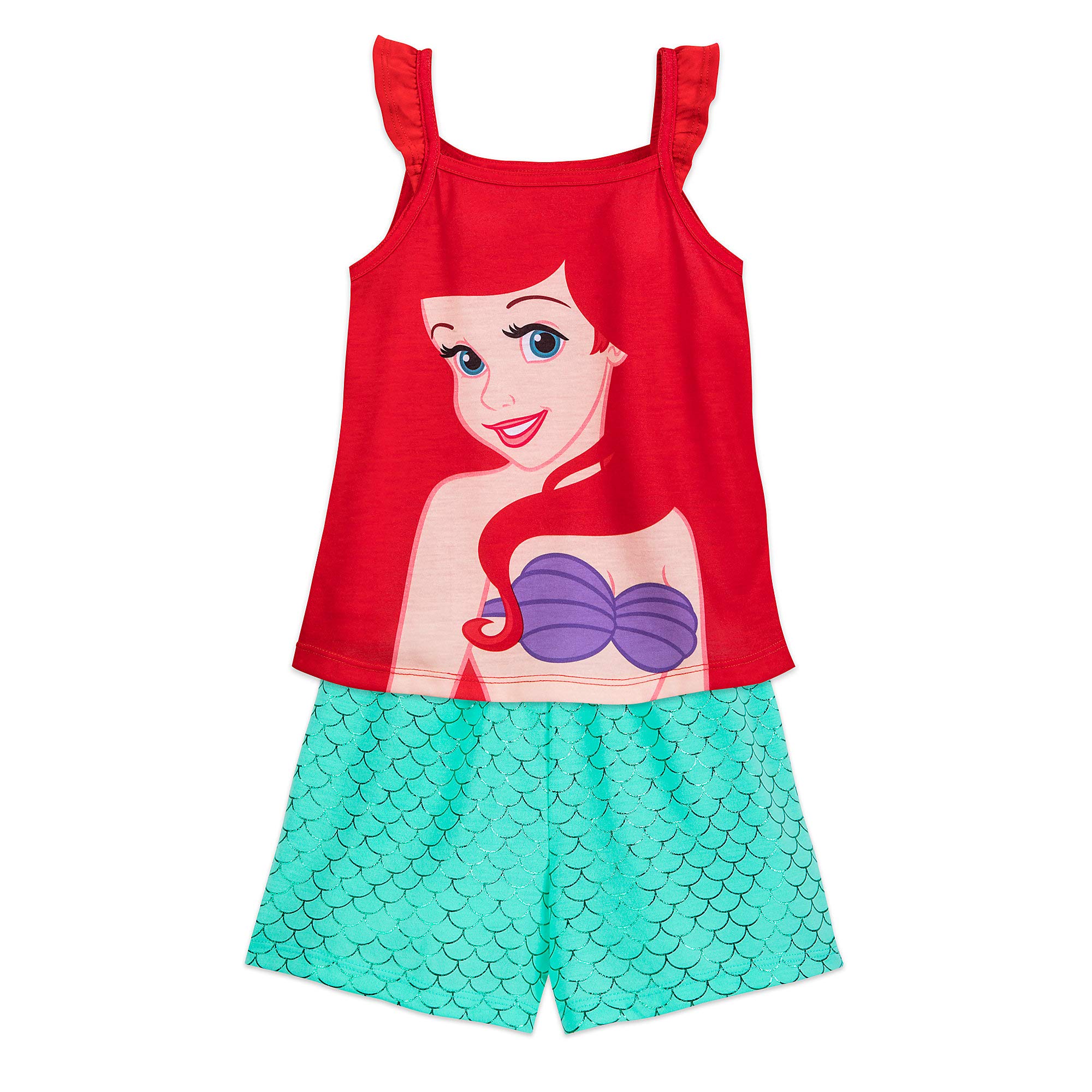 Disney Ariel The Little Mermaid Short Sleeve Pajama Set for Girls - Cute Cartoon Character Sleepwear for Bedtime & Sleepovers