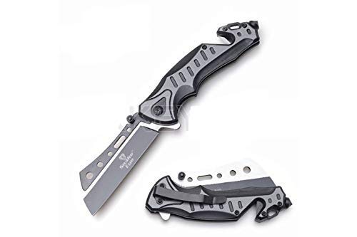 Tactical Folding Knife - Stainless Steel Razor Blade, EDC Pocket Knife for Outdoor Survival, Camping & Everyday Carry | Compact One-Hand Operation | Two-Tone Gray Finish