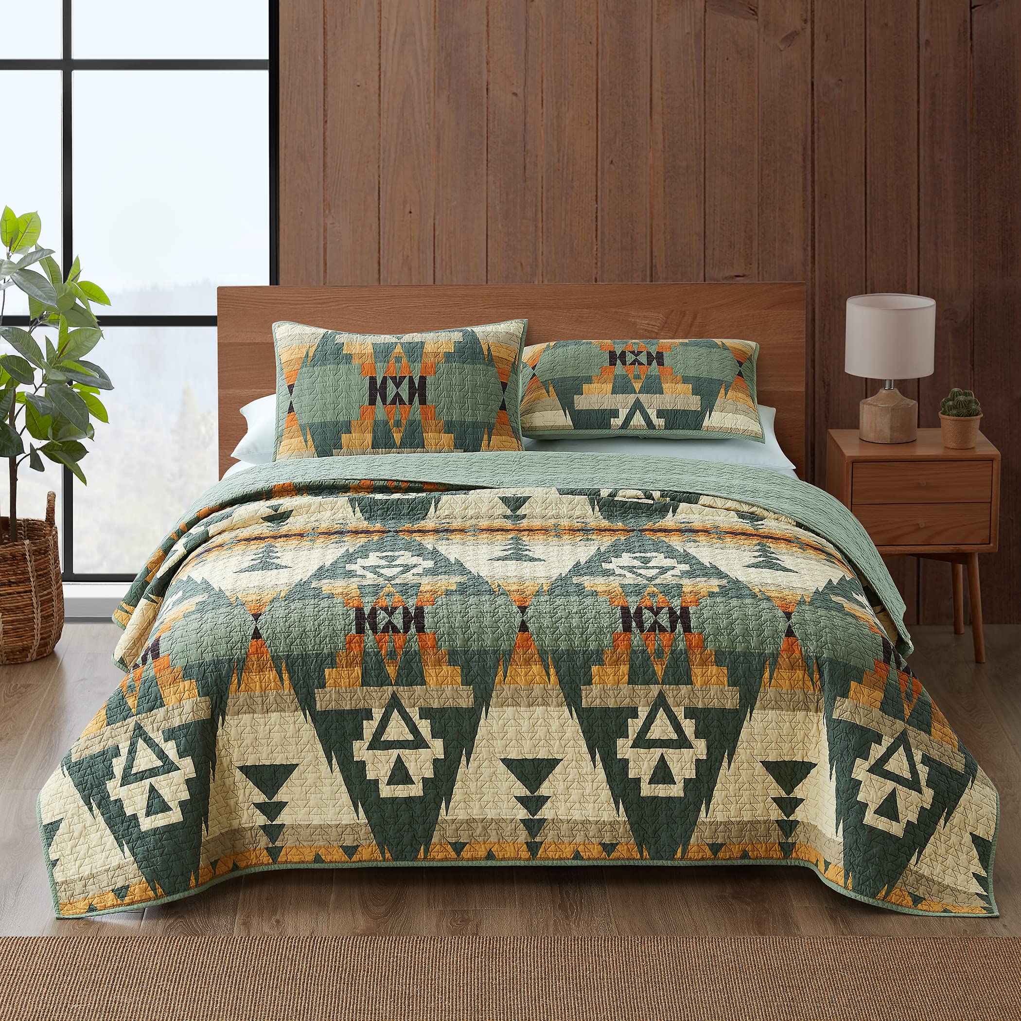 Pendleton Siskiyou Coverlet Set - Soft Cotton Bedspread, Rustic Home Decor, Luxury Quilt & Pillow Shams - King Size, Sage Green - Perfect for Cozy Bedrooms, Guest Rooms & Farmhouse Style Decor