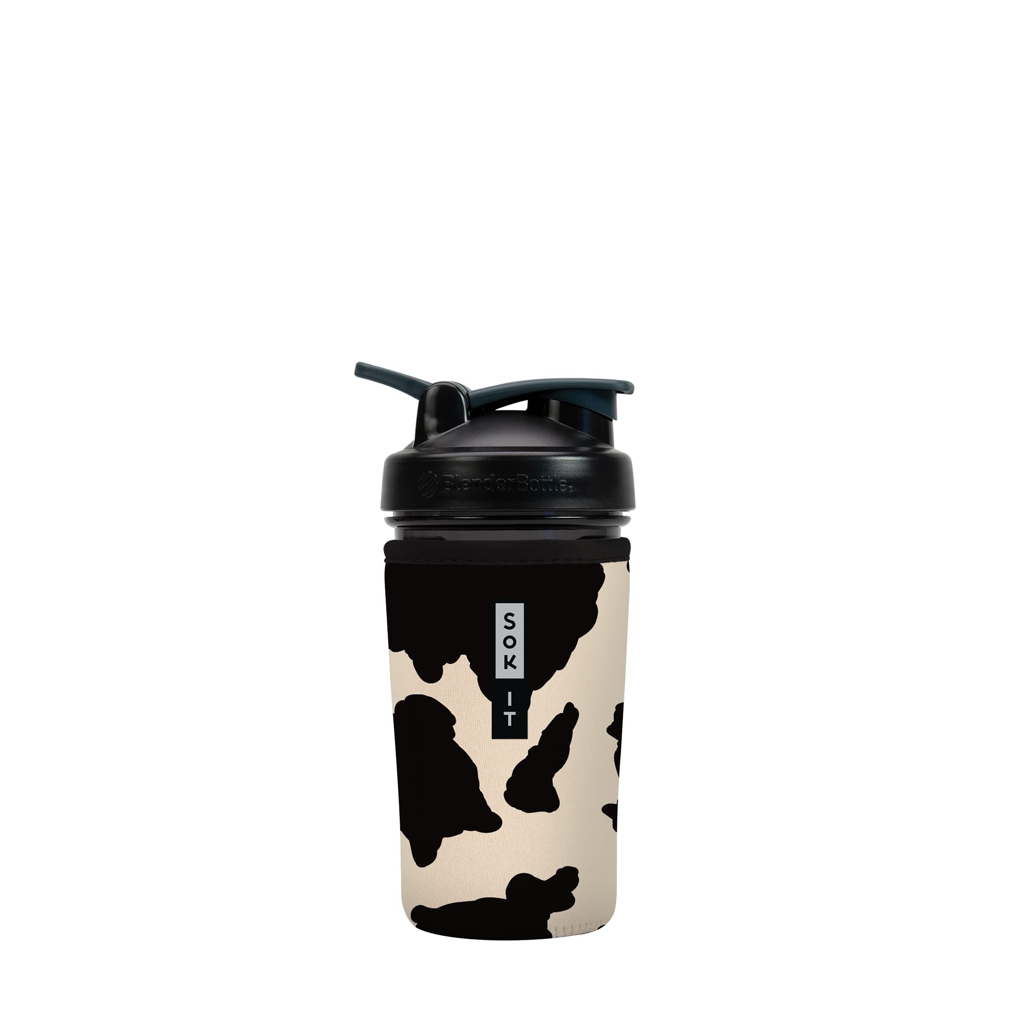 Insulated Neoprene Protein Shaker Bottle Cover - Sok It Botl Sleeve for 24oz Blenders (Cow Print) | Perfect for Gym, Workouts & Travel