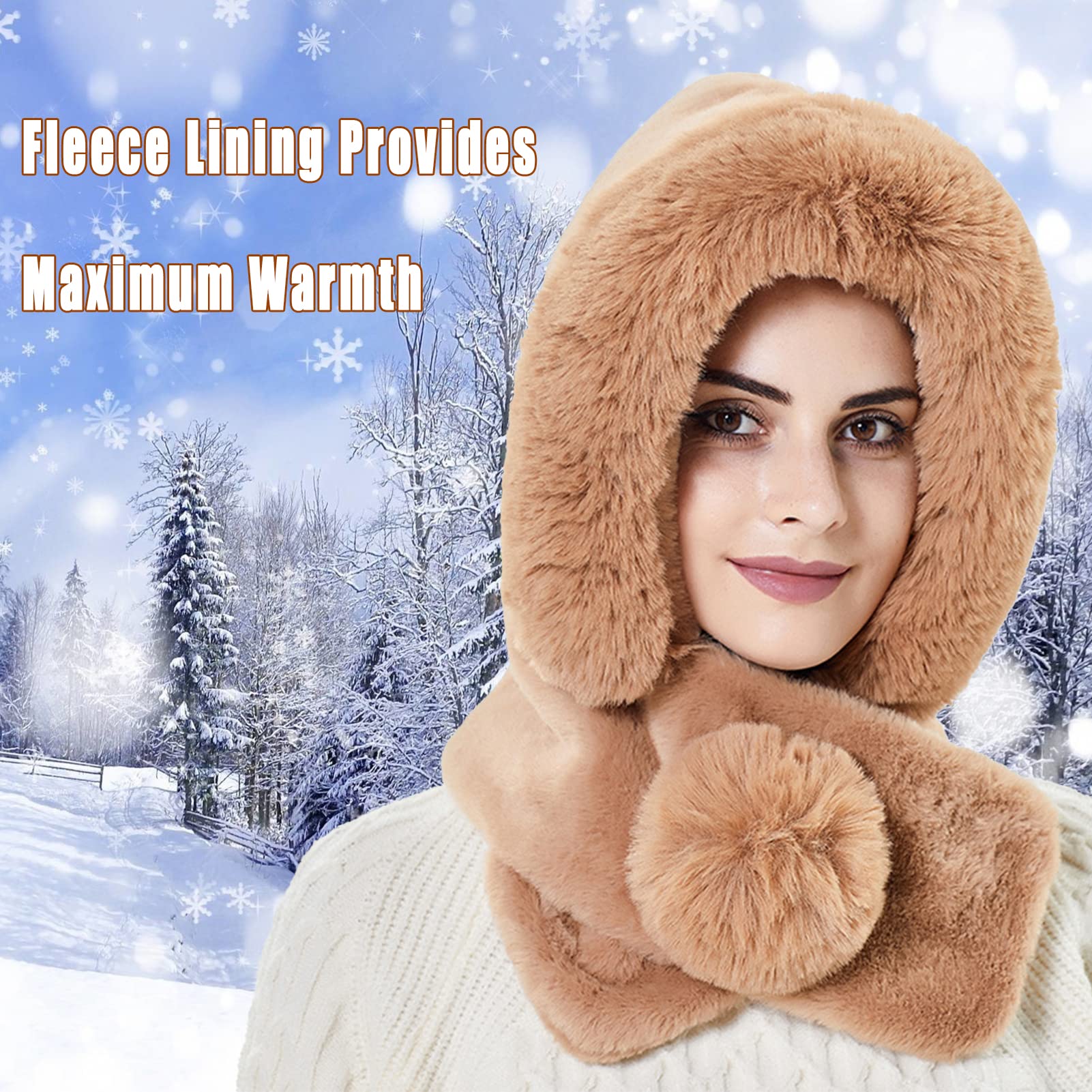 Women's Winter Hooded Scarf Hat - Warm Fleece Balaclava, One Piece Slouchy Hoodie Beanie & Neck Warmer for Cold Weather | Outdoor Activities, Skiing, Snowboarding, Hiking