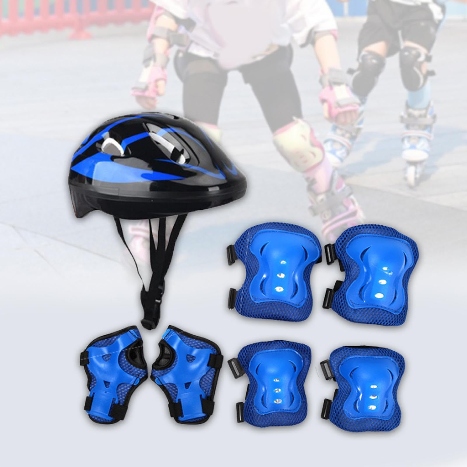 7Pcs/Set Kids Bike Helmet & Roller Skating Helmet - Impact Resistant Safety Gear for Teens - Skateboard, Bike Riding & Inline Skating - Perfect for Outdoor Sports & Playground Activities