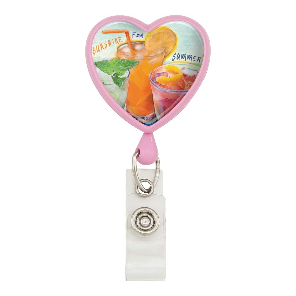 Retractable ID Badge Holder with Lanyard - Tropical Beach & Summer Fun Design for Happy Hour, Vacations, Office, and Outdoor Events