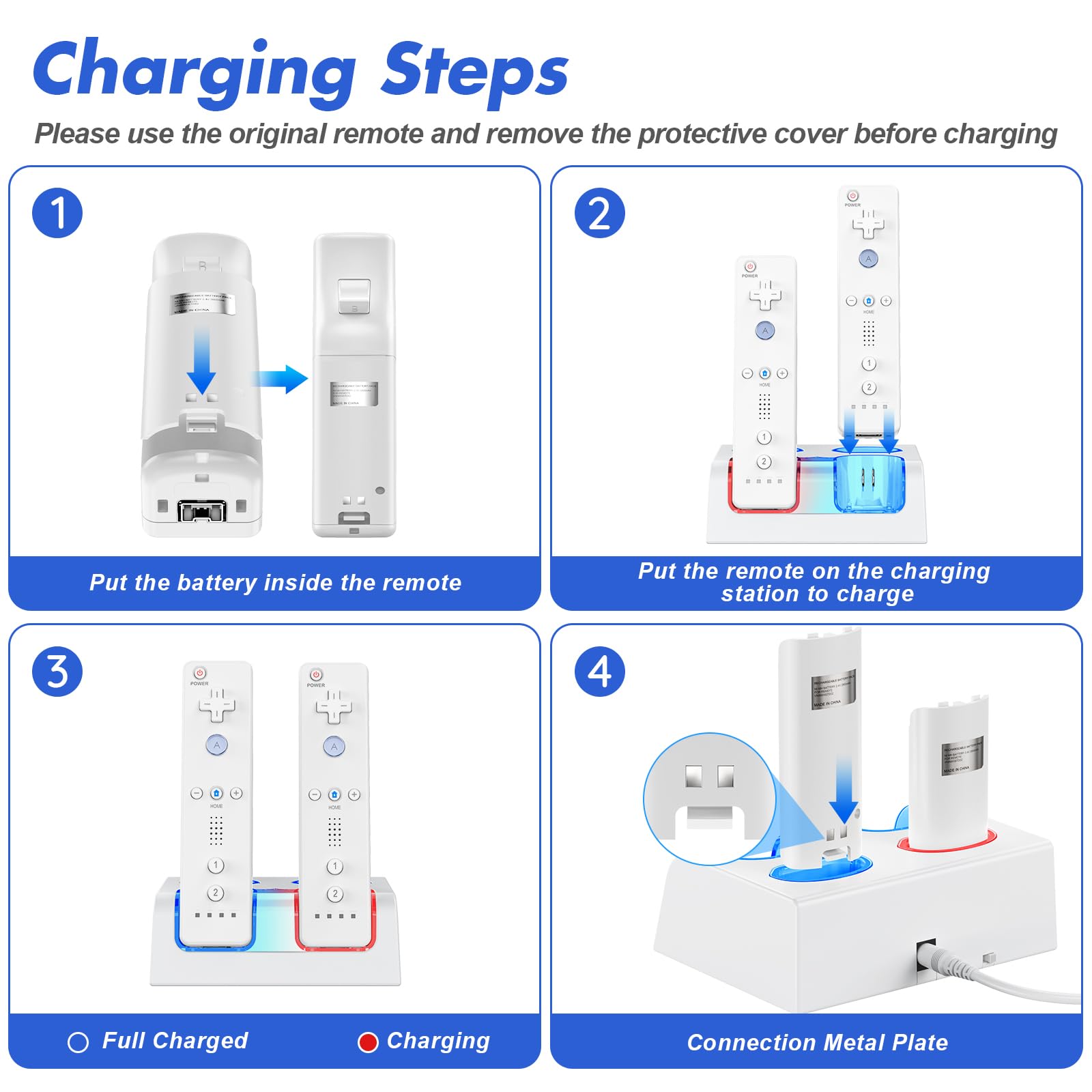 4-Pack 2800mAh Rechargeable Battery Charging Station for Wii & Wii U Controllers - Fast Charging Dock with LED Indicators | Perfect for Gaming Sessions & Multiplayer Parties