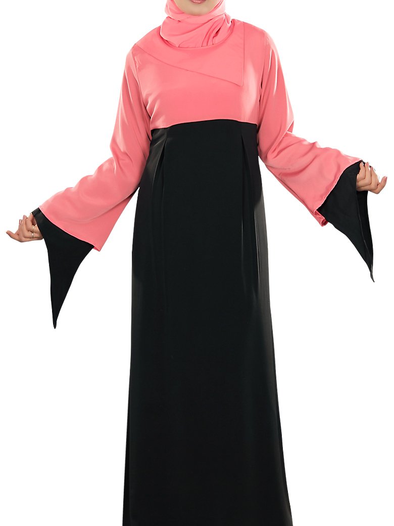 Elegant Dubai Muslim Abaya for Women - Black & Pink Idala Style Islamic Dress for Prayer, Eid & Special Occasions