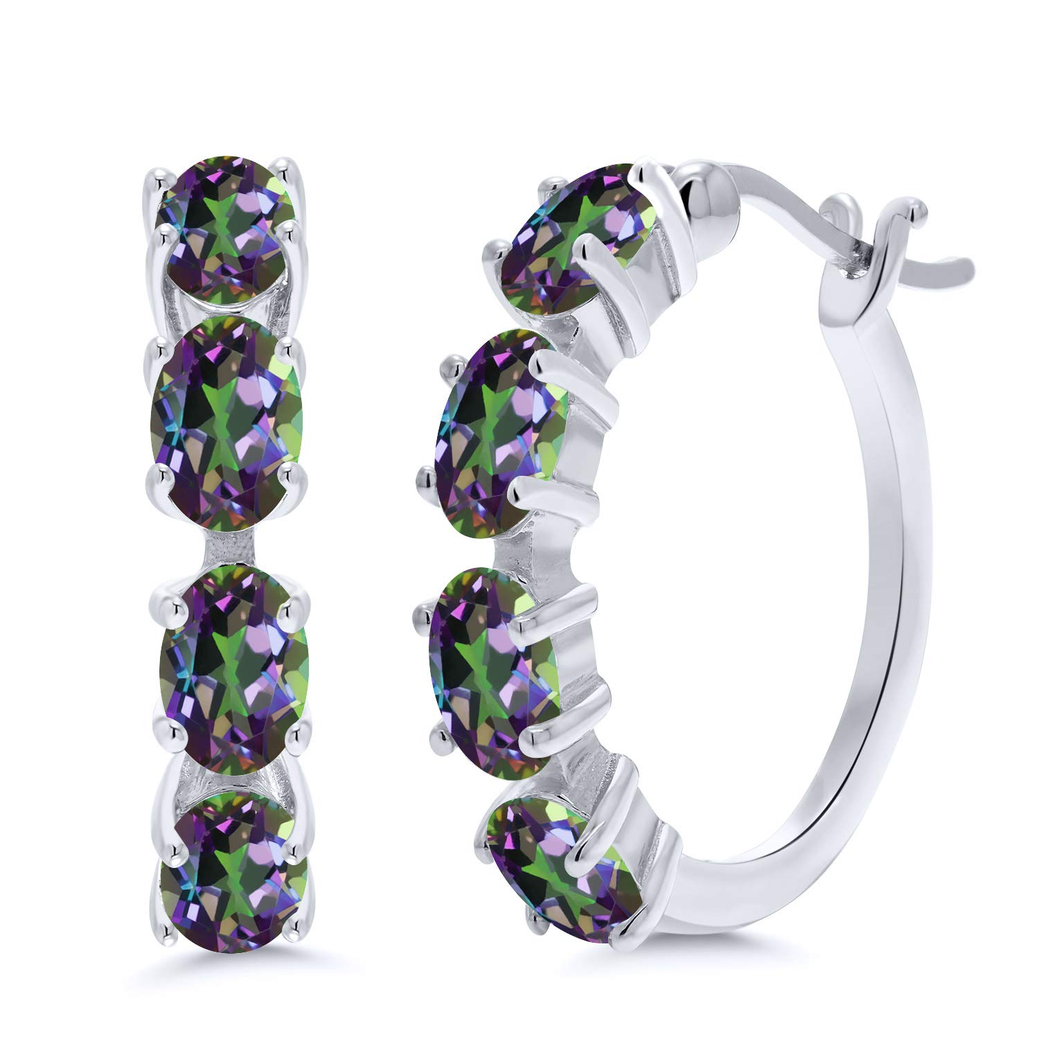 Gem Stone King 925 Sterling Silver 6X4MM Oval Gemstone Birthstone Hoop Earrings for Women | 22MM (0.85 Inch) Fine Jewelry | Perfect Gift for Mom, Wife, Her | Great for Birthdays, Anniversaries, Valentine's Day