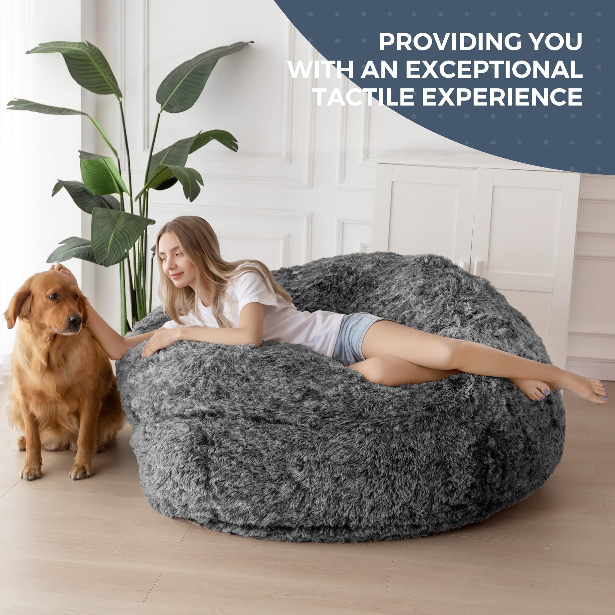 MAXYOYO Giant Bean Bag Bed - Extra Large Faux Fur Convertible Bean Bag Chair to Bed, Soft & Comfy for Adults & Teens - Perfect for Living Room, Bedroom, Dorm or Game Room Lounging